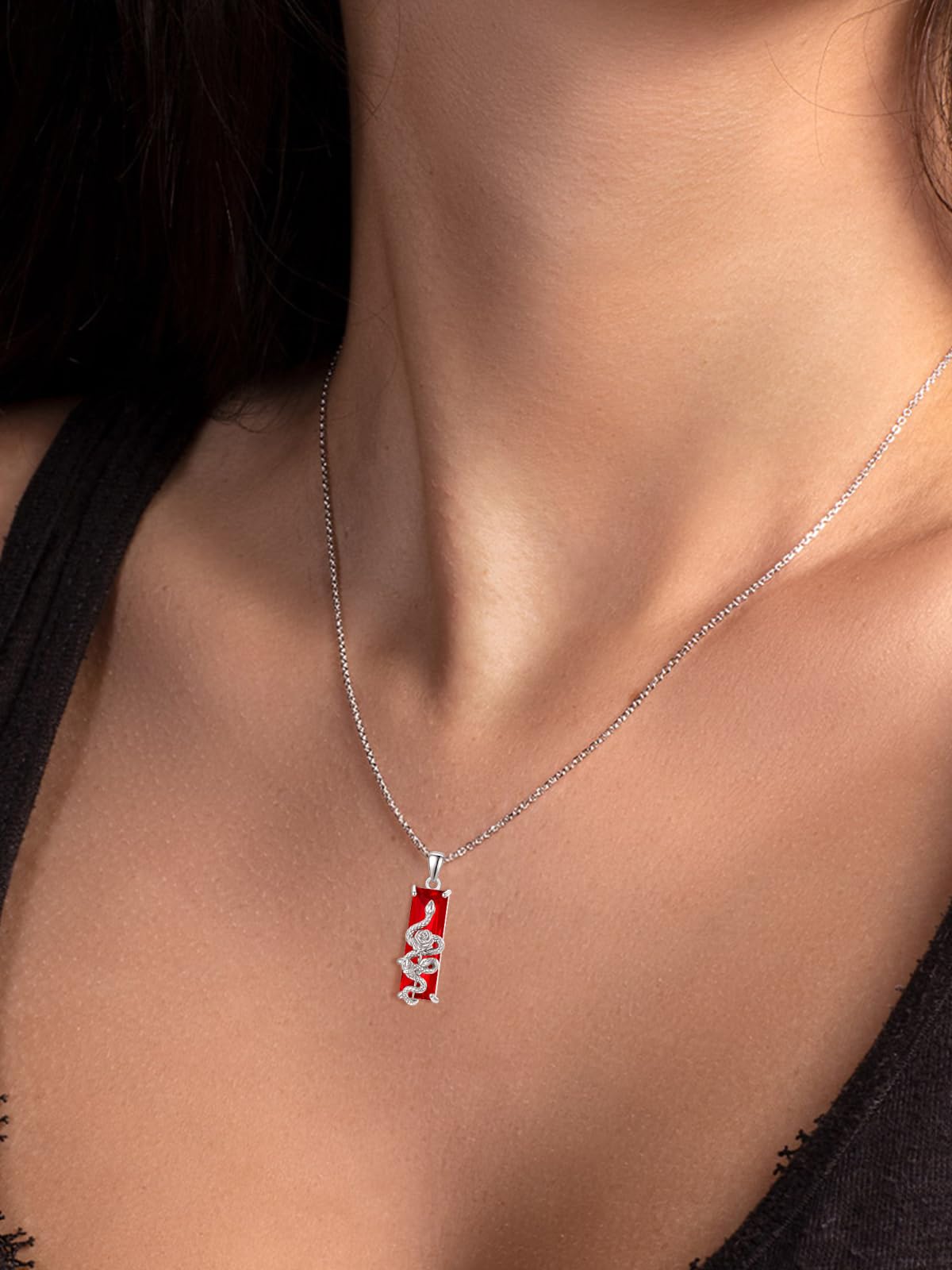 AENEAS Valentines Day Gifts for Women Her Snake Rose Necklace 925 Sterling Silver Red Crystal Pendant Snake Flower Jewelry Gifts for Duaghter Her Wife Women