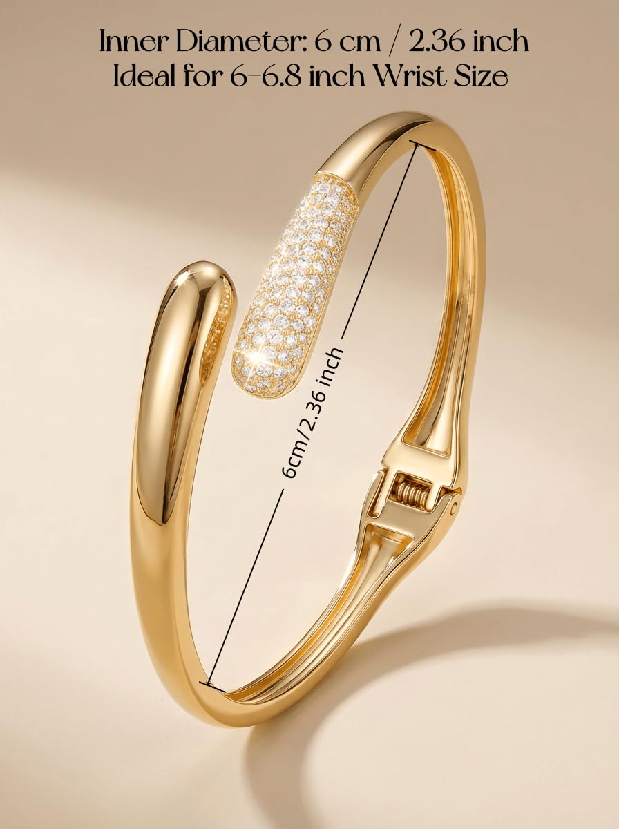 mulanci Gold Cuff Bracelets for Women, 14K Gold Plated Open Cuff Bangle Bracelet with CZ Pave, Minimalist Stackable Chunky Gold Bracelet for Women