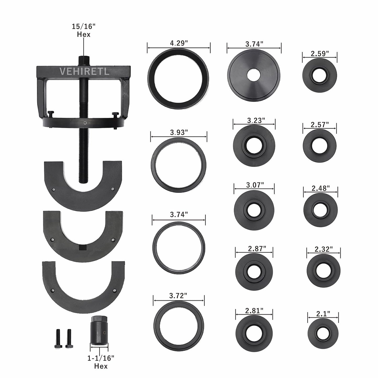 VEHIRETL Master Wheel Bearing and Hub Removal and Installation Tool Kit Wheel Bearing Puller Remover and Installer Tool Set Fits Most Front, Rear and All Wheel Drive Vehicles