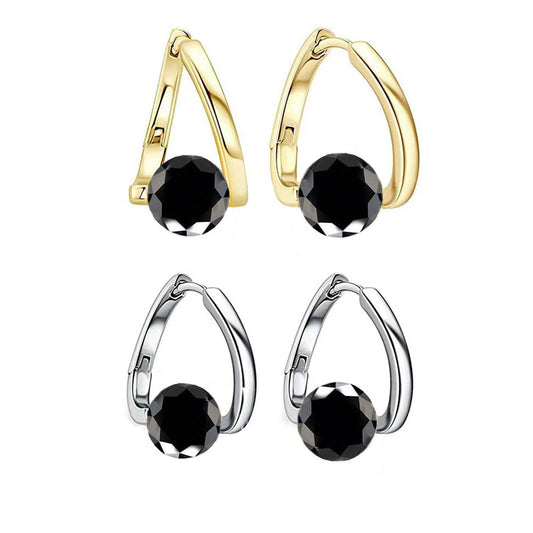2 Pairs Halolux Lymphvity Germanium Earrings, Halolux Lymphvity Drainage Cubic Zirconia Earrings Lymphati Activity Hoop Earrings for Women Lymphvity Therapy Earring Jewelry (Black)