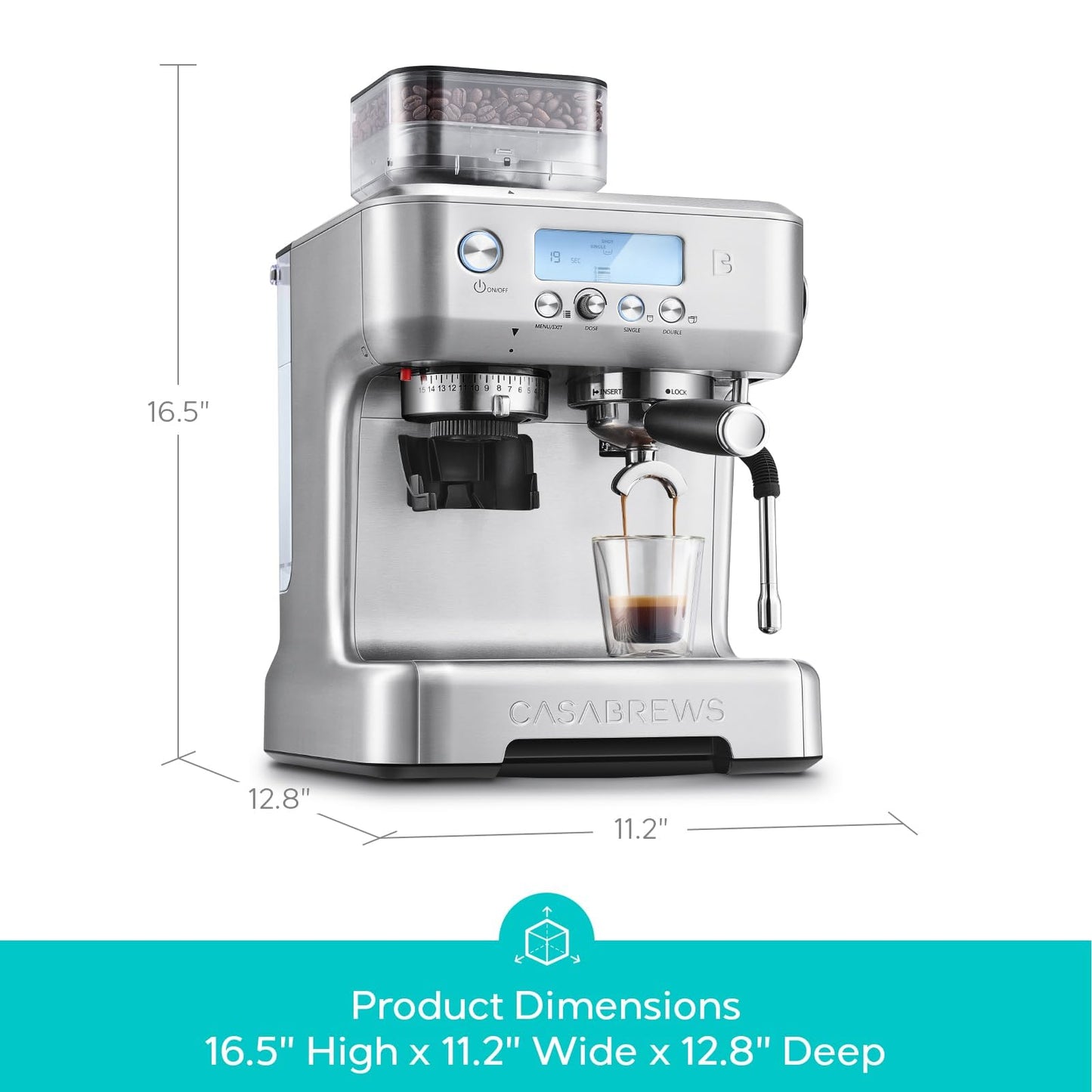 CASABREWS 5700Pro Espresso Machine with Grinder, Professional Coffee Maker with Milk Frother Steam Wand, Barista-Quality Cappuccino Latte Machine with LCD Display, Great for Coffee Enthusiasts