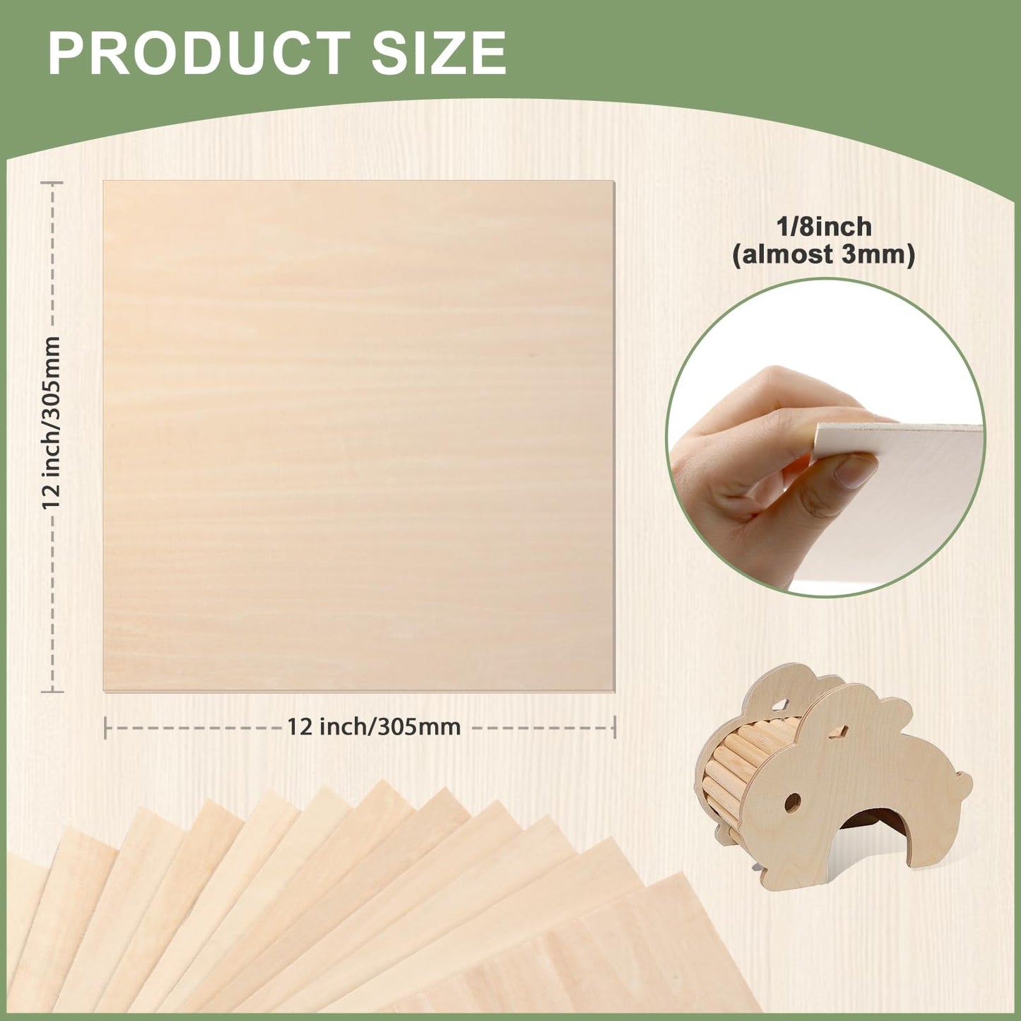 12 Pack Basswood Sheets 1/8x12x12 Inch for Crafts,Unfinished Wood for Laser Cutting & Engraving,Wood Burining,Plywood for Architectural Models.