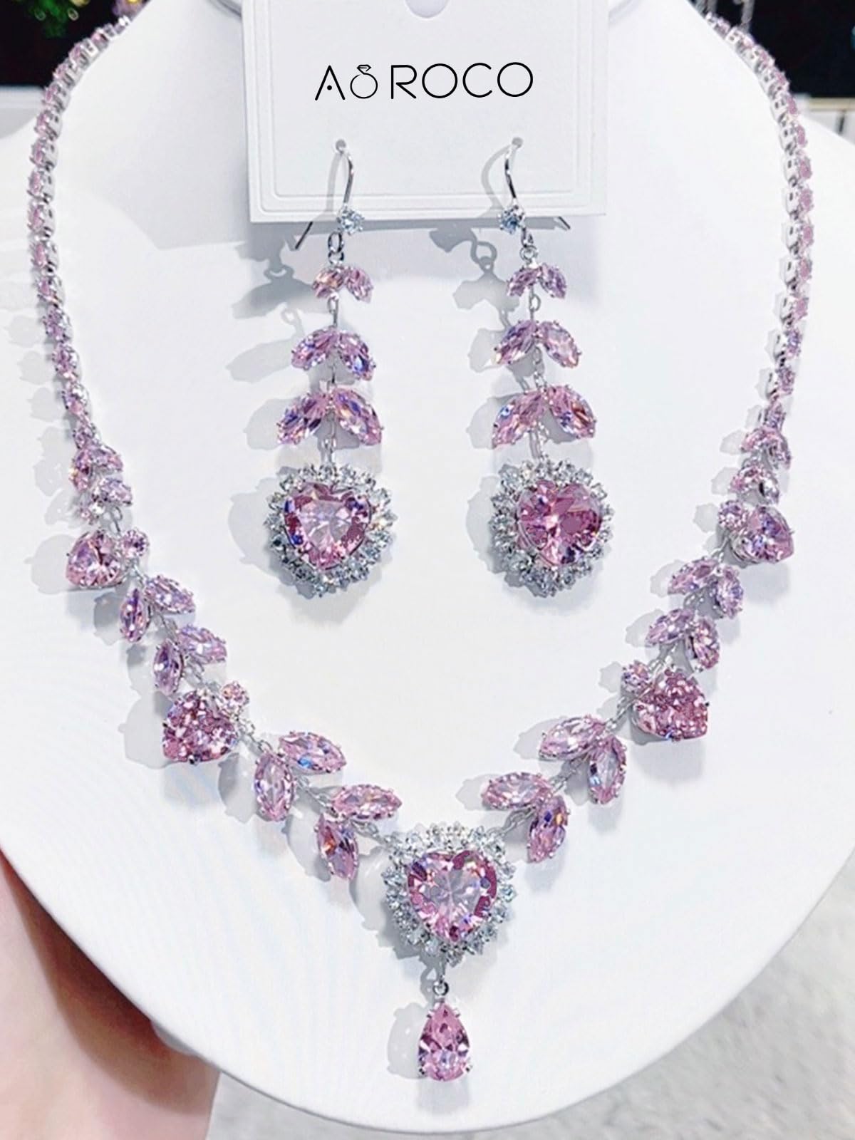 AOROCO Wedding Jewelry Sets for Women, Necklace Dangle Earrings Set with AAA Cubic Zirconia Pendant Wedding Party Prom for Bridesmaid Bride Hypoallergenic Jewelry Accessories