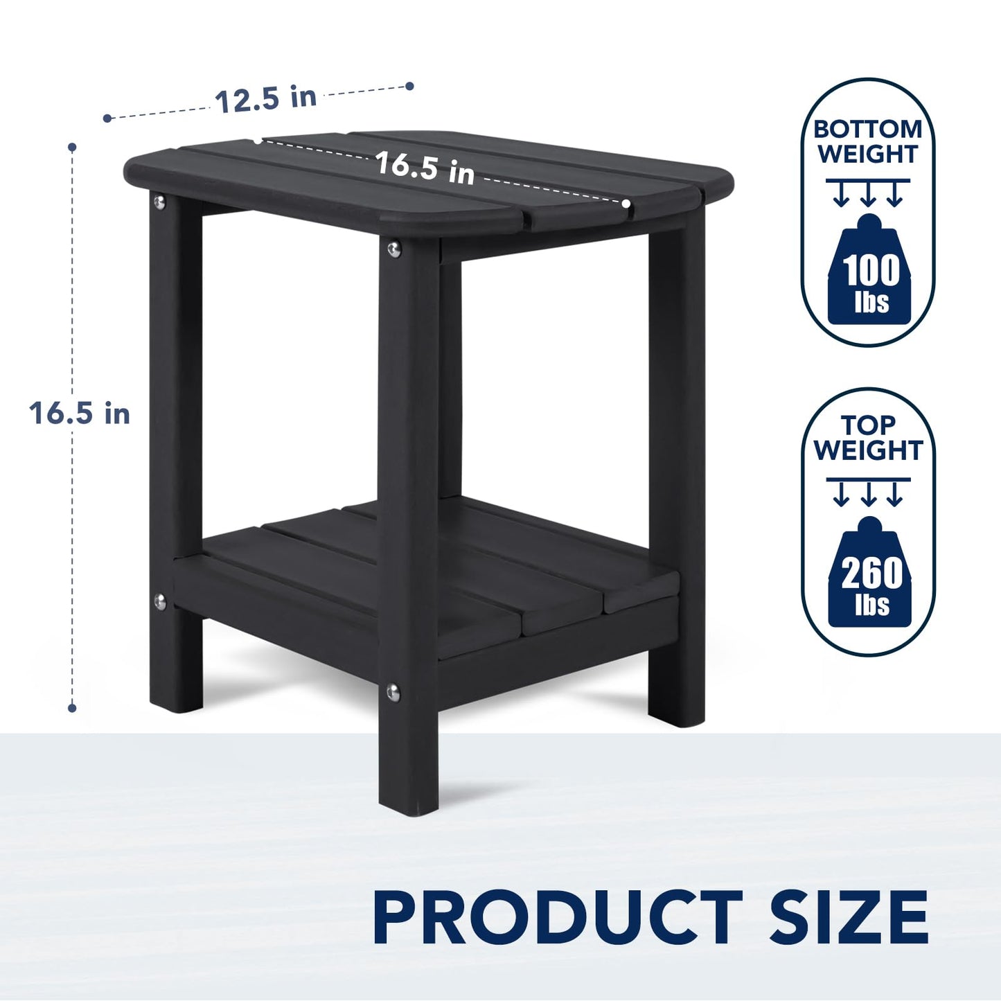 nalone Adirondack Side Table 16.5" Outdoor Side Table HDPE Plastic Double Adirondack End Table Small Table for Patio (Black)