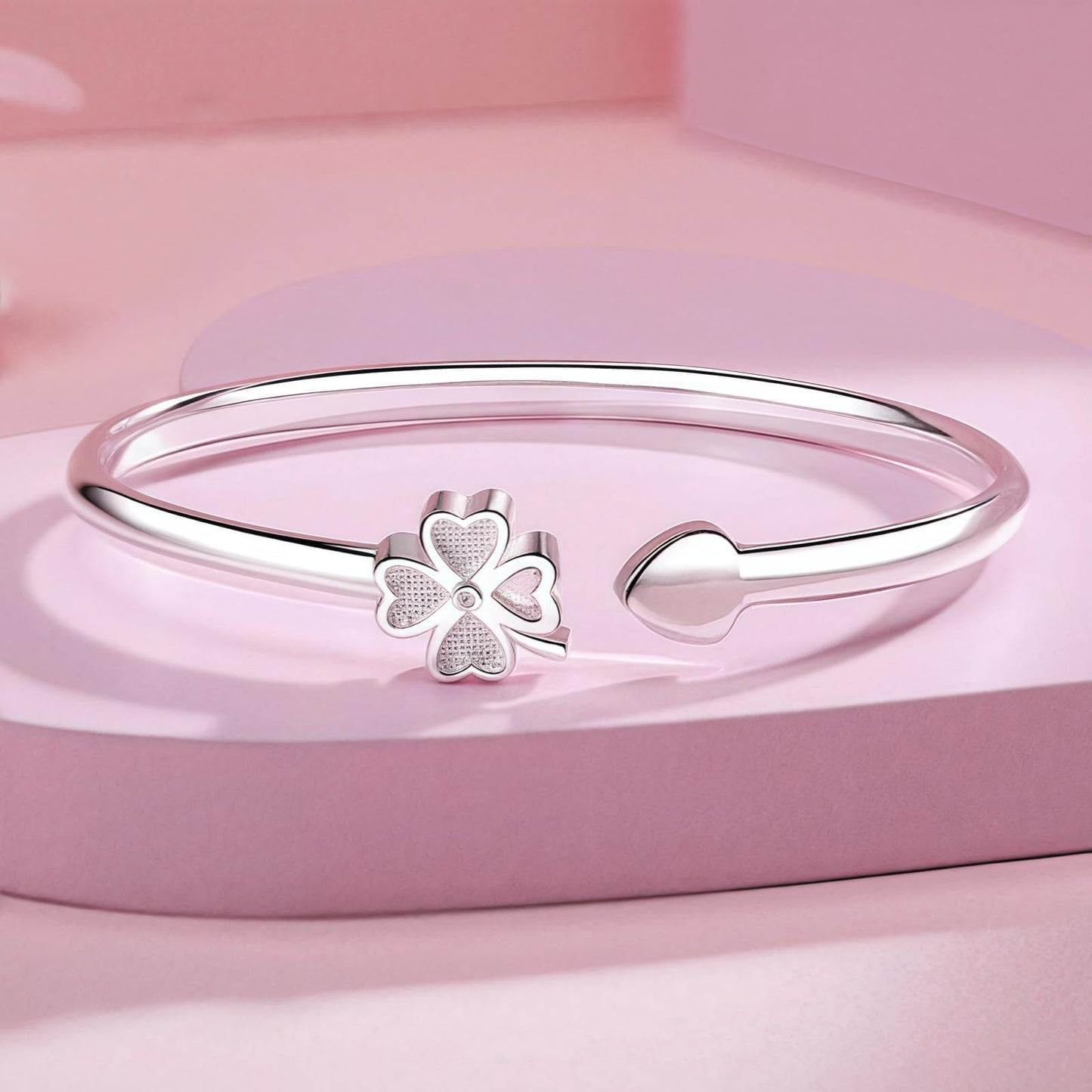 Handmade 925 Sterling Silver Bangle Bracelets For Women Lucky Cuff Bracelets Open Adjustable Love Friendship Bracelets Women Jewelry Gift for Christmas & Birthday Stackable Cute Fashion Bangles