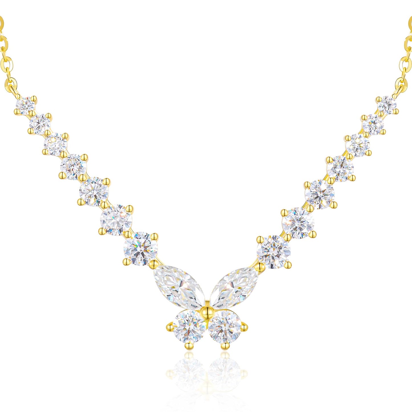 JEWELHOME 18 Stones Butterfly Necklace Moissanite Necklace for Woman,1.628CT 14K Gold Necklace,Gift for Anniversary Birthday Wedding Jewelry Gifts for Mom Wife Girlfriend