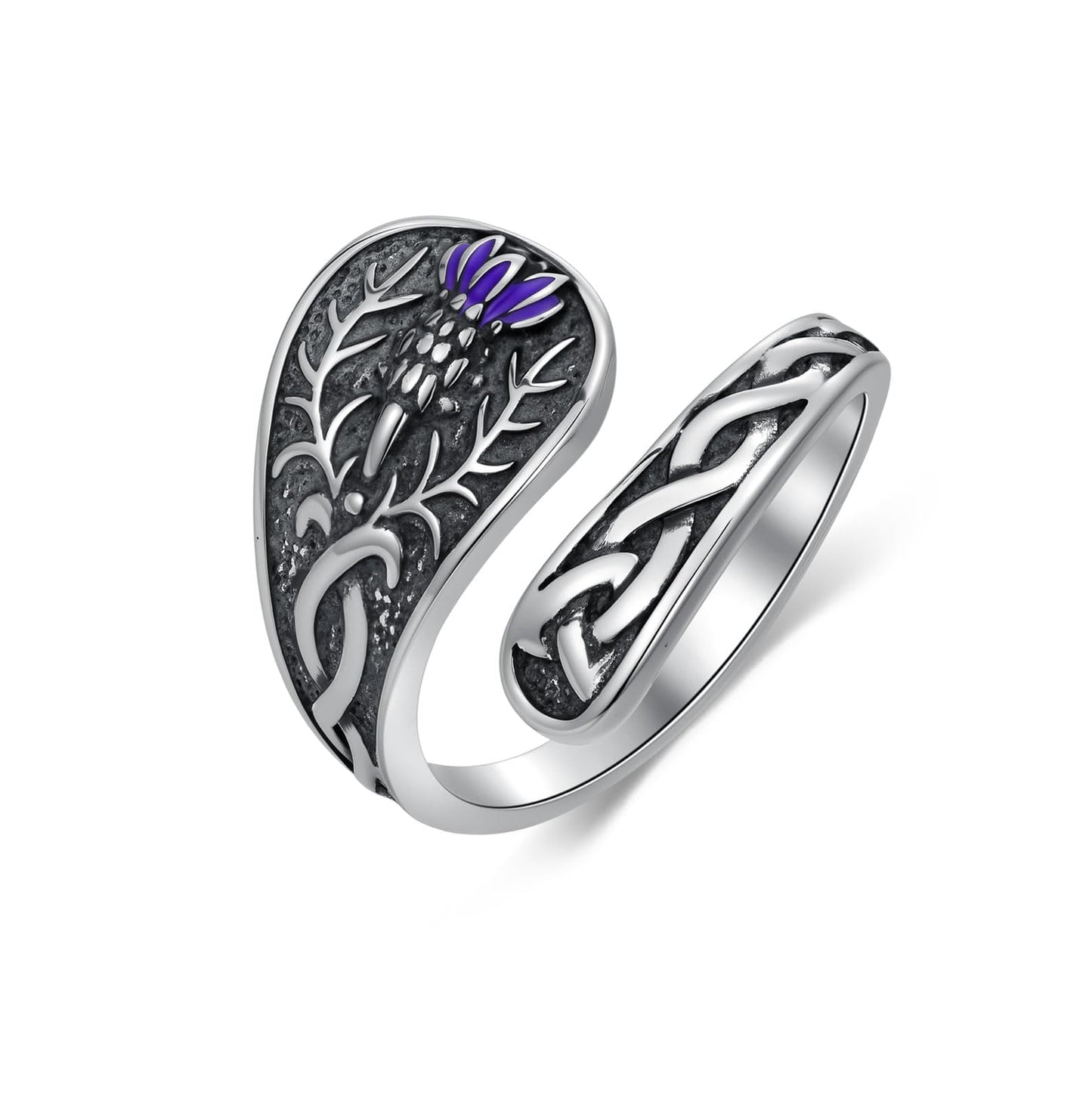 Midari Scottish Thistle Spoon Rings for Women 925 Sterling Silver Adjustable Celtic Knot Rings Open Spoon Thumb Rings Scottish Thistle Irish Jewelry for Women Men Birthday Gifts