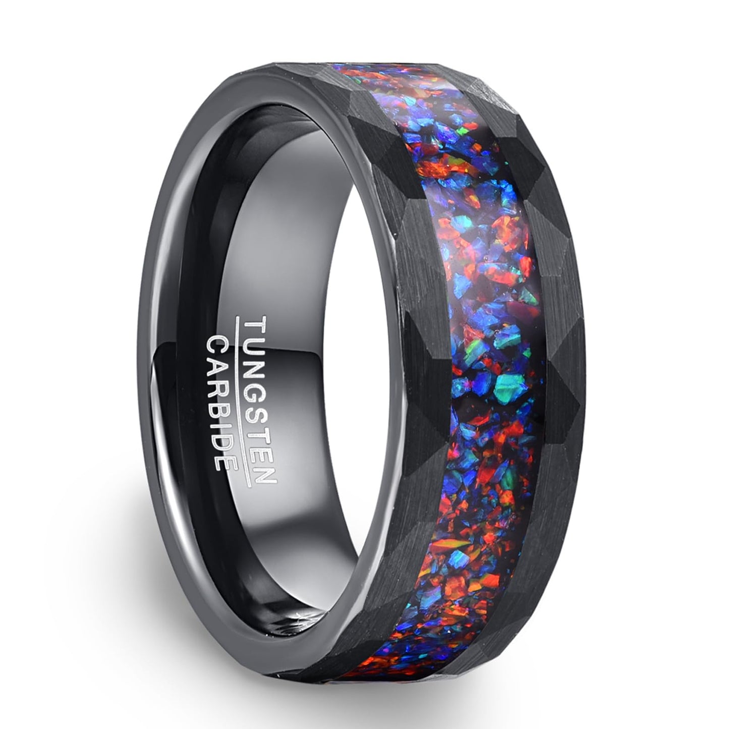 NUNCAD Men's Tungsten Ring Galaxy Inlay Black Hammered Finish Ideal for Engagement Promise Wedding Band 8mm Sizes 9