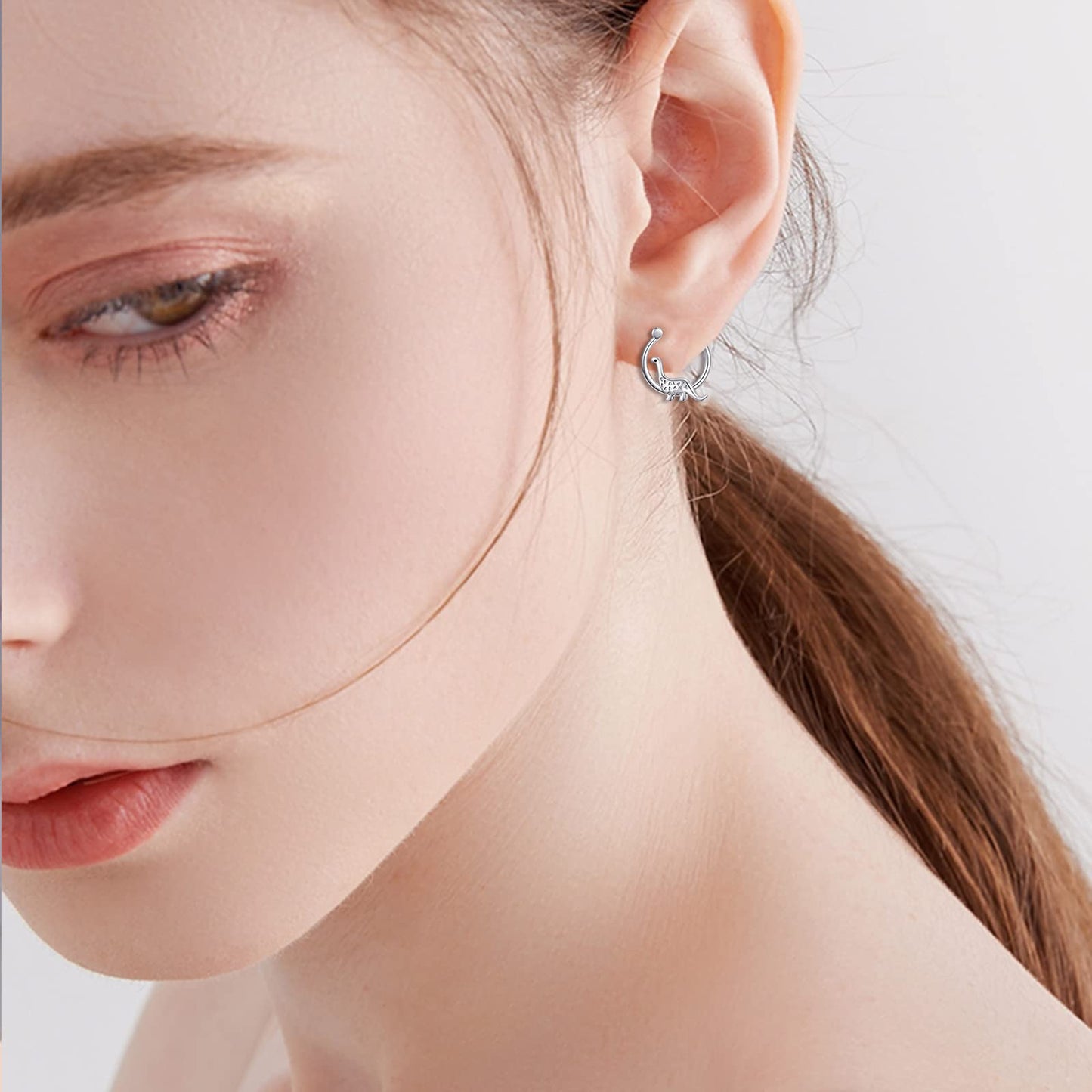Dinosaur Earrings Sterling Silver Small Hoop Earrings for sensitive ears Cute Dinosaur Jewelry Gifts for Women Daughter