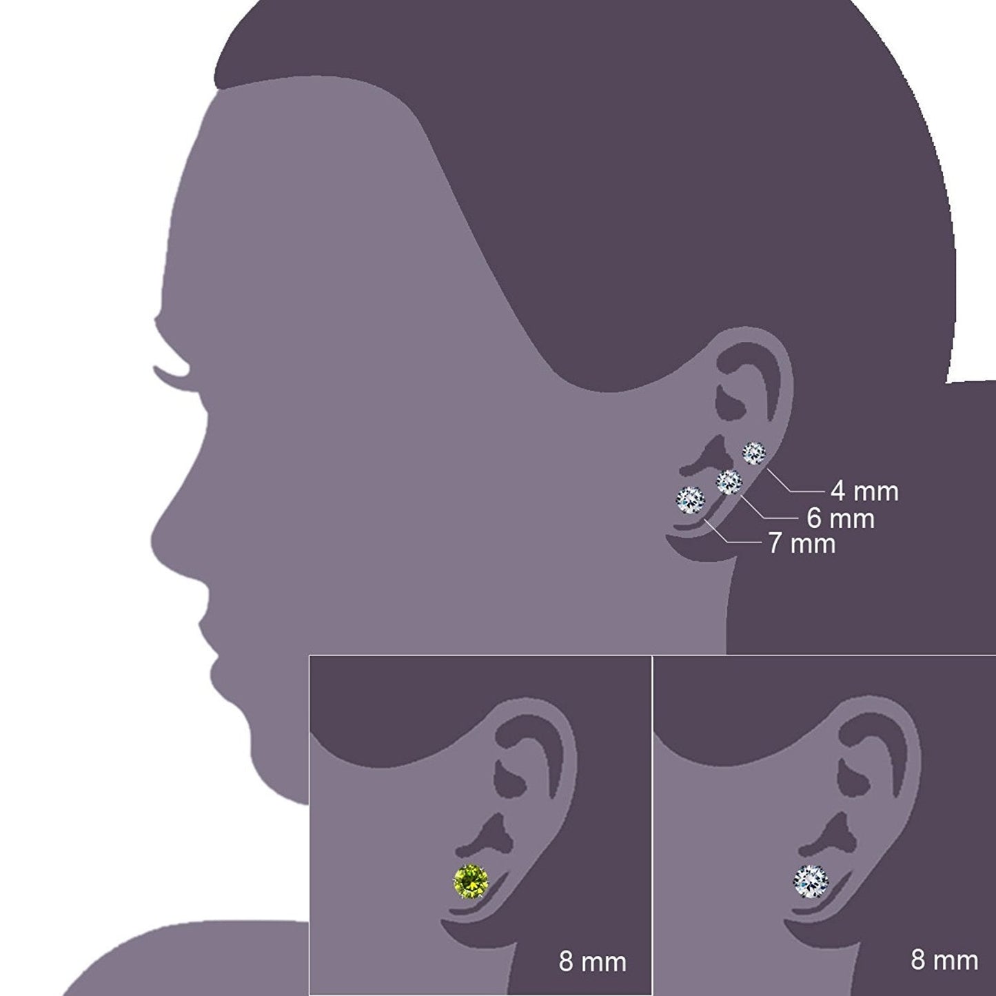 JewelrieShop Earrings for Women Studs Set Stainless Steel CZ Earing Hypoallergenic Multiple Piercing Ear Stud (8 pairs,4-8mm,White,Green CZ)