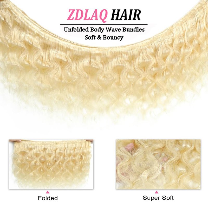 ZDLAQ 613 Bundles Blonde Bundles Human Hair 18 Inch 613 Body Wave bundles 100% Unprocessed 12A Grade Brazilian Virgin Hair Bundles 1 Bundle Human Hair 613 Blonde Bundle Hair Extensions for Women