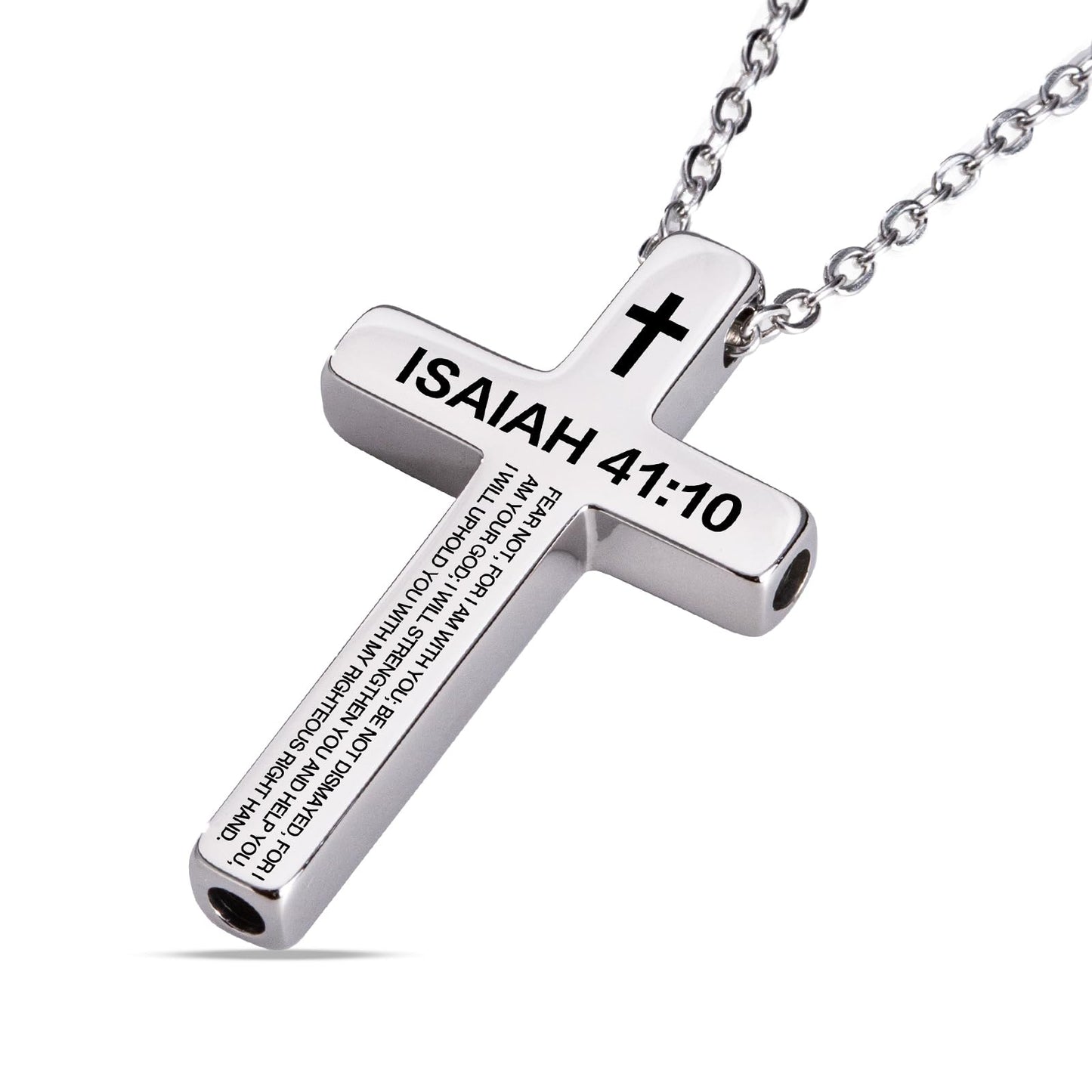 FUNPAR Cross Breathing Necklace for Anxiety, Inspirational Bible Verse Mindfulness Pendant Necklace, Stainless Steel Meditation Breathwork Tool, Anxiety Relief Items for Teens Gift(Silver 41: 10)