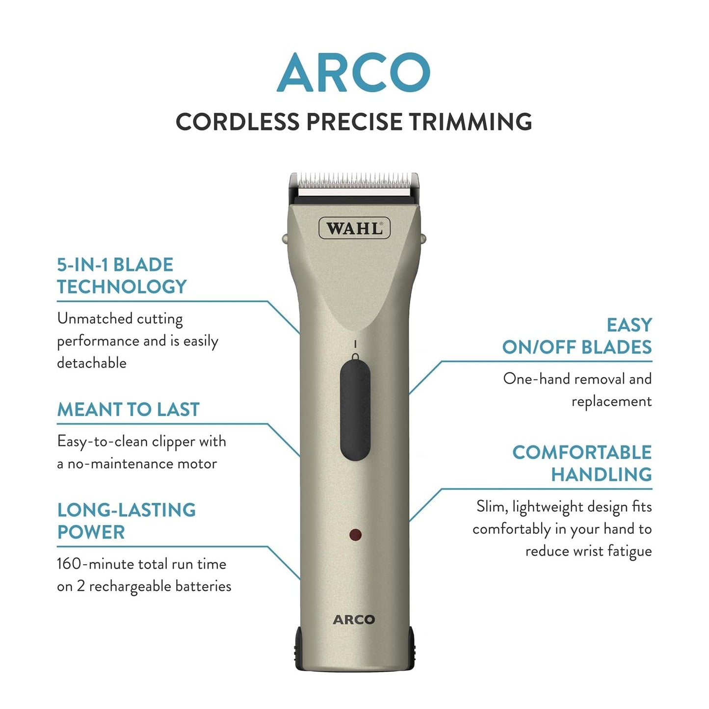 Wahl Professional Animal Arco Pet, Dog, Cat, and Horse Cordless Clipper Kit, Champagne (8786-452)