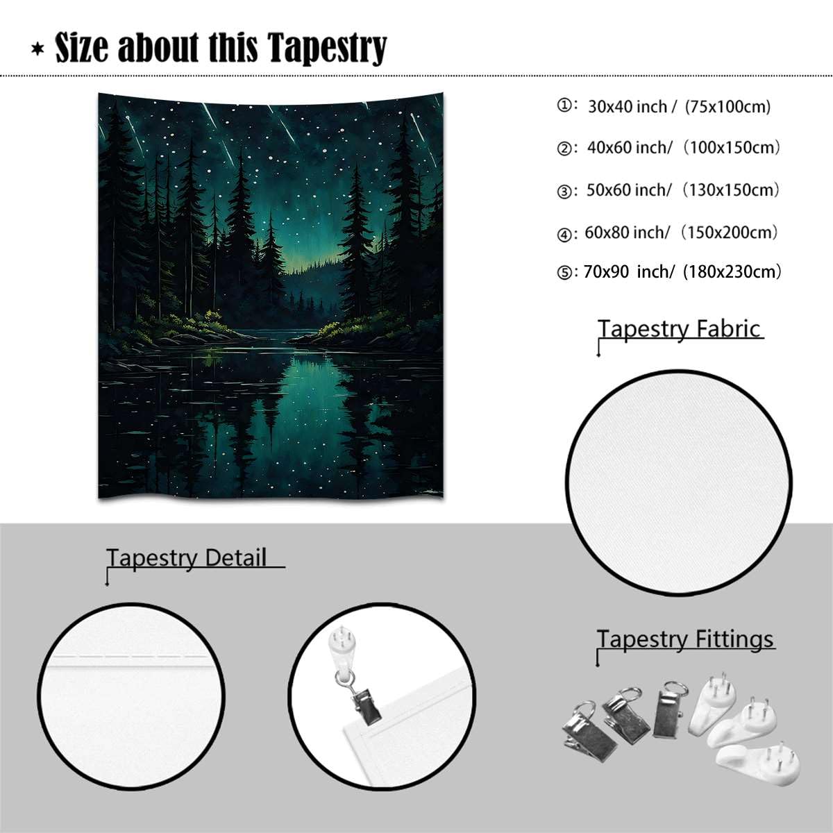 Mystical Enchanted Forest Tapestry Aesthetic Wall Hanging Tapestries Wall Decor Moody Night Sky with Meteor Showers over Lake for Bedroom Living Room Dorm Gallery (WCDOY53,40" L x 30" W)