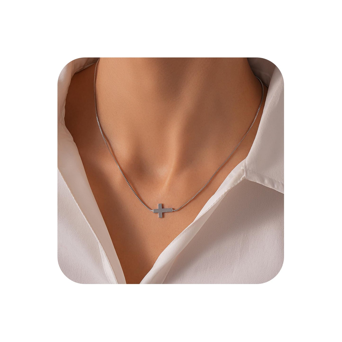 ANDKISS Cross Necklace for Women Silver Plated Cross Choker Necklace Dainty Silver Cross Necklaces for Women Trendy Small Charm Necklaces Simple Cute Choker Jewery Gift