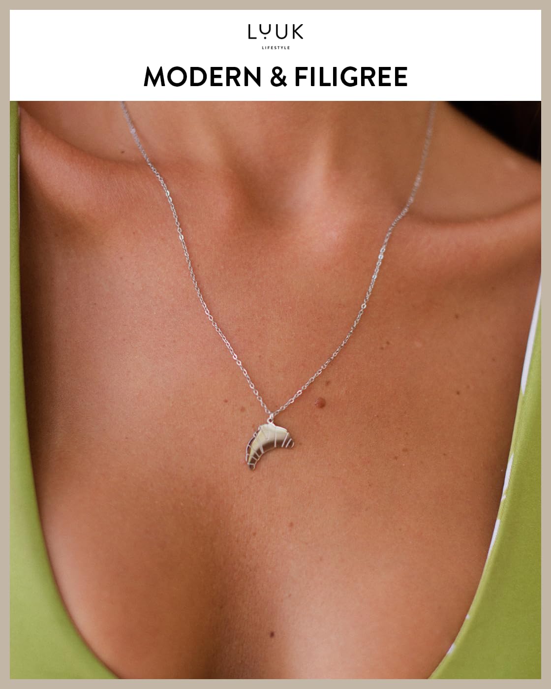 LUUK LIFESTYLE Stainless steel Croissant pendant, 14k Silver plated, necklace, Gift Card 19in adjustable waterproof thin sturdy chain gift for women france vacation dainty chic modern trendy aesthetic