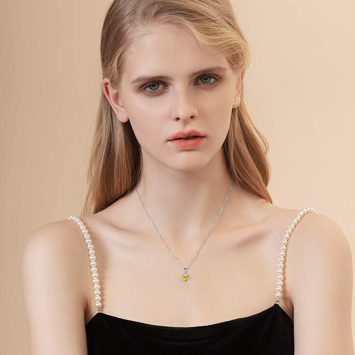 FANCIME Citrine Necklace November Birthstone Sterling Silver Yellow Topaz Gemstone Dainty Infinity Pendant Fine Jewelry Anniversary Birthday Mothers Day Gifts for Women Her Mom