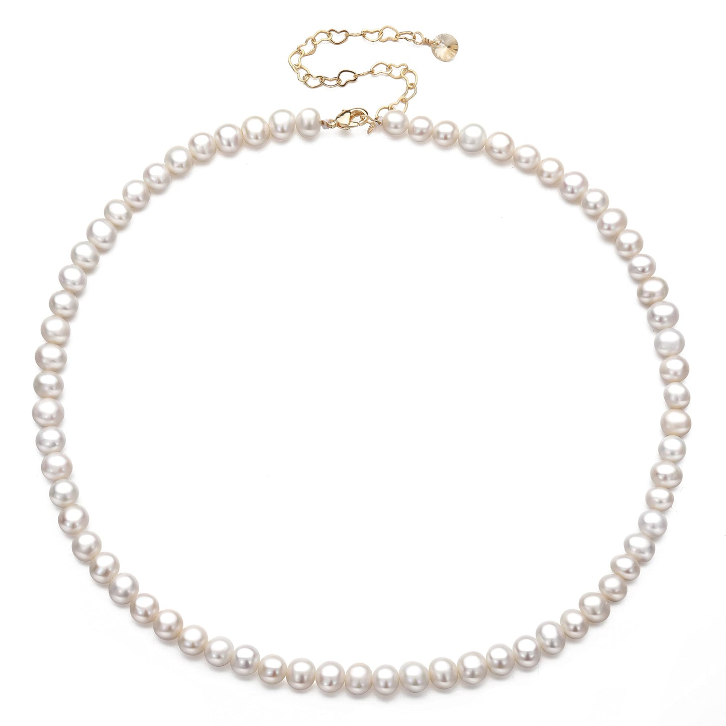 XYJZXY Pearl Necklace, Adjustable 18-Inch Strand, White Pearls 5-6mm, Handmade Jewelry for Her
