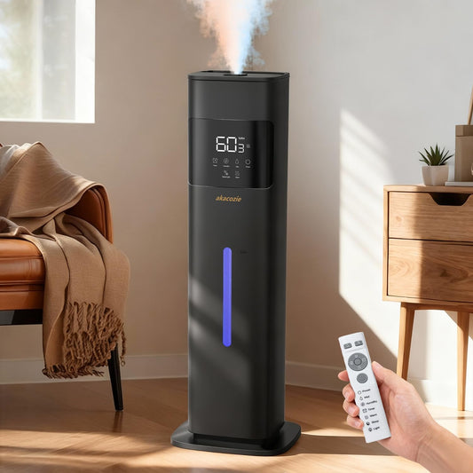 Akacozie Warm & Cool Mist Humidifiers for Bedroom 500 sq ft, 2.1Gal/8L Top-Fill Humidifier Large Room with Essential Oil Diffuser, Large Room Humidifiers for Home Baby Nursery Office Plants, Black