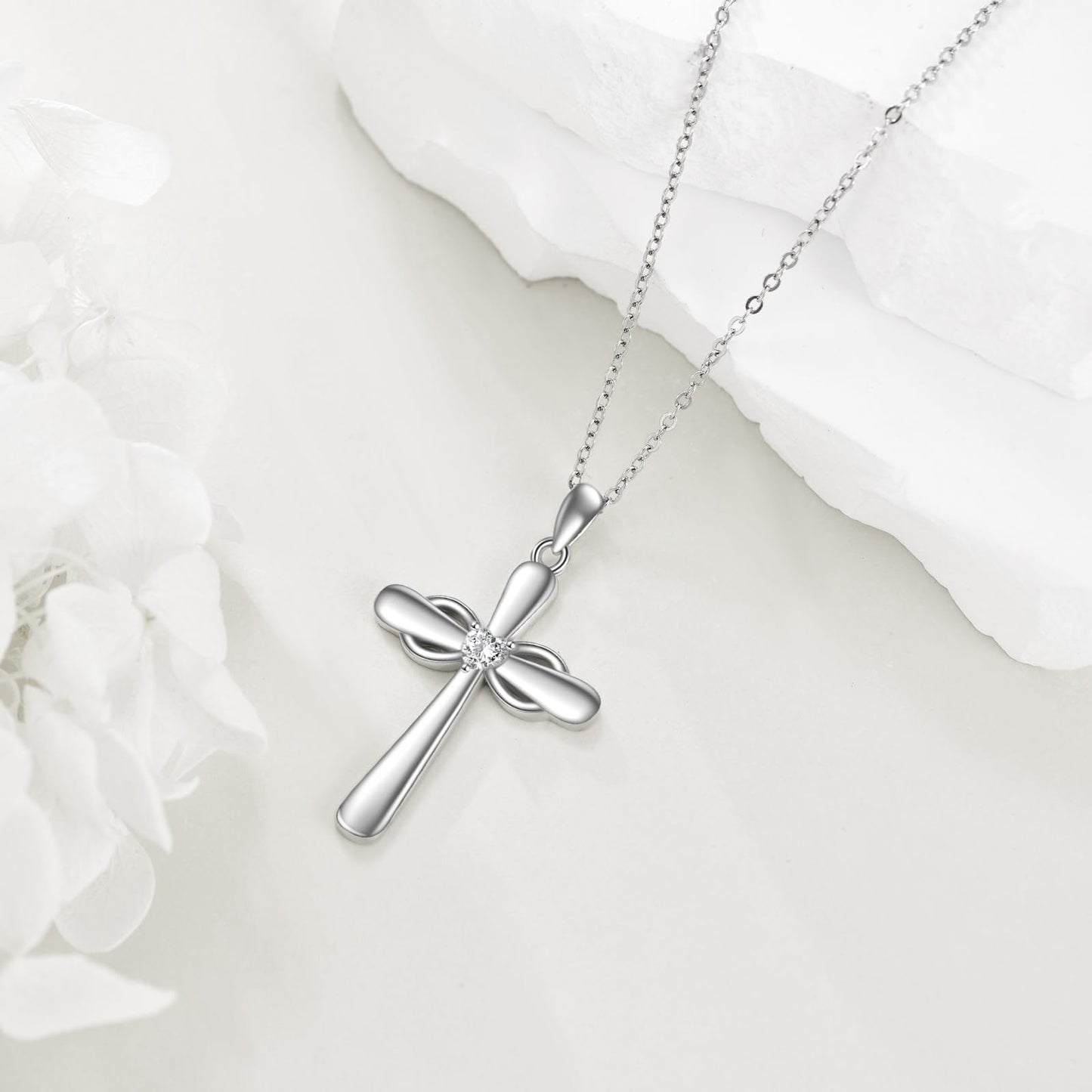 VONALA Silver Cross Necklace for Women Infinity Heart Cross Pendants Religious Jewelry Christian Baptism First Communion Day Gifts for Mother Mom Wife