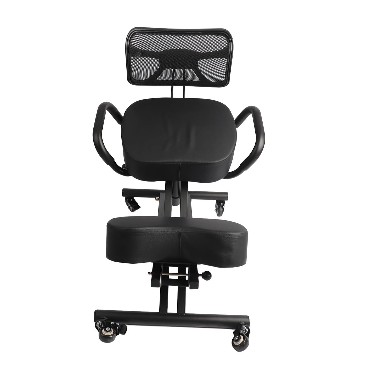 Ergonomic Height Adjustable Breathable Kneeling Chair Back Support Kneeling Chair with Leather Cushion Comfortable Mesh Backrest, Spine Alignment Support