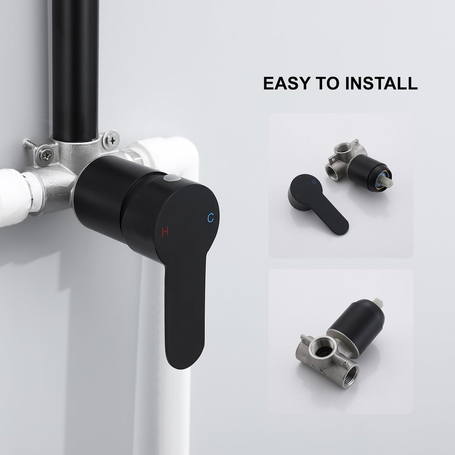 Outdoor Shower System, Matte Black Single Handle Outdoor Shower Faucet with High Pressure Shower Head and Valve for yard(Garden Hose Adapters Included)