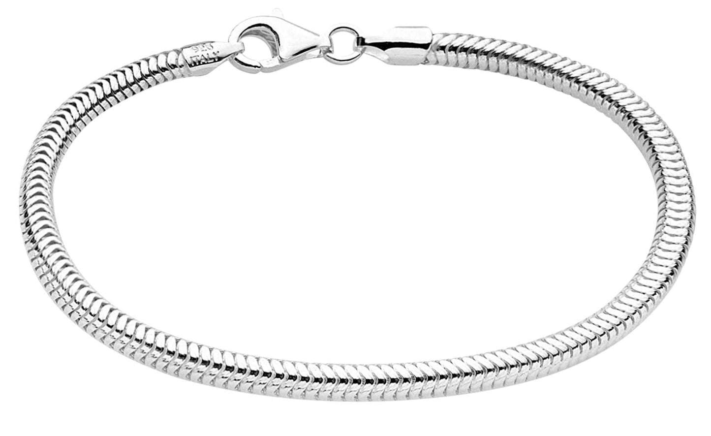 Savlano 925 Sterling Silver Solid Italian Round Diamond Cut Flexible Snake Chain Bracelet With Gift Box For Women & Men - Made in Italy (8, 5mm)