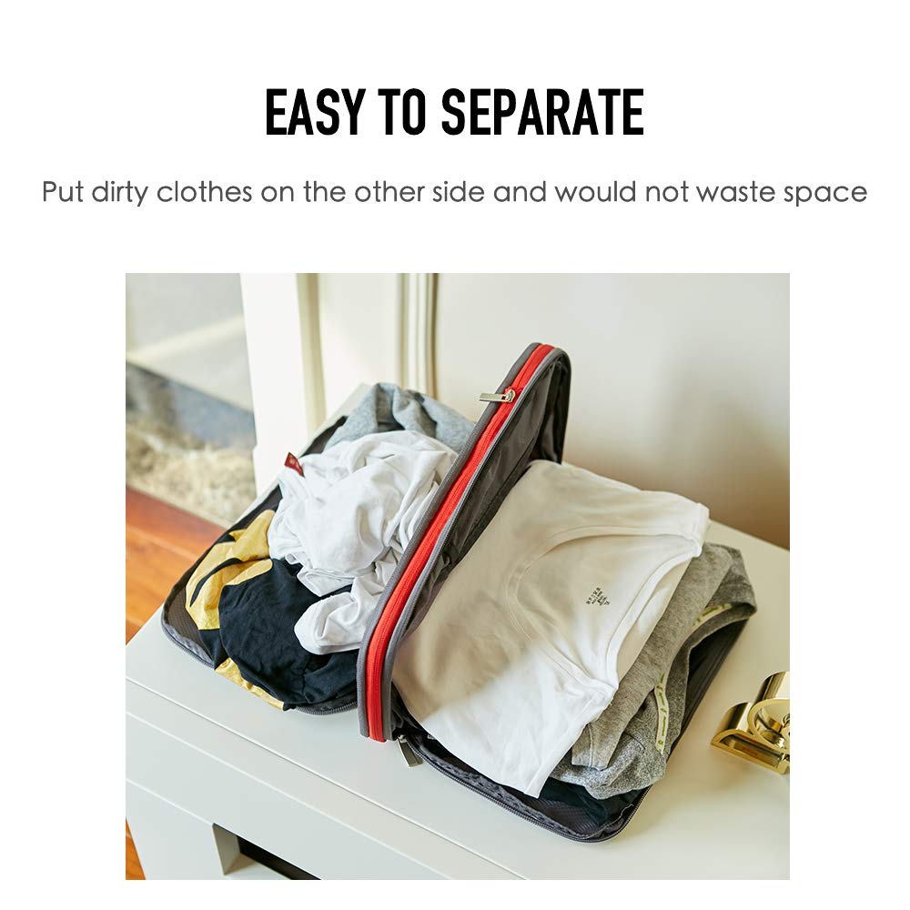 BeeNesting Compression Packing Cubes for travel carry on WaterProof Double Sided Small compressable packing bags 9L/GrayRed