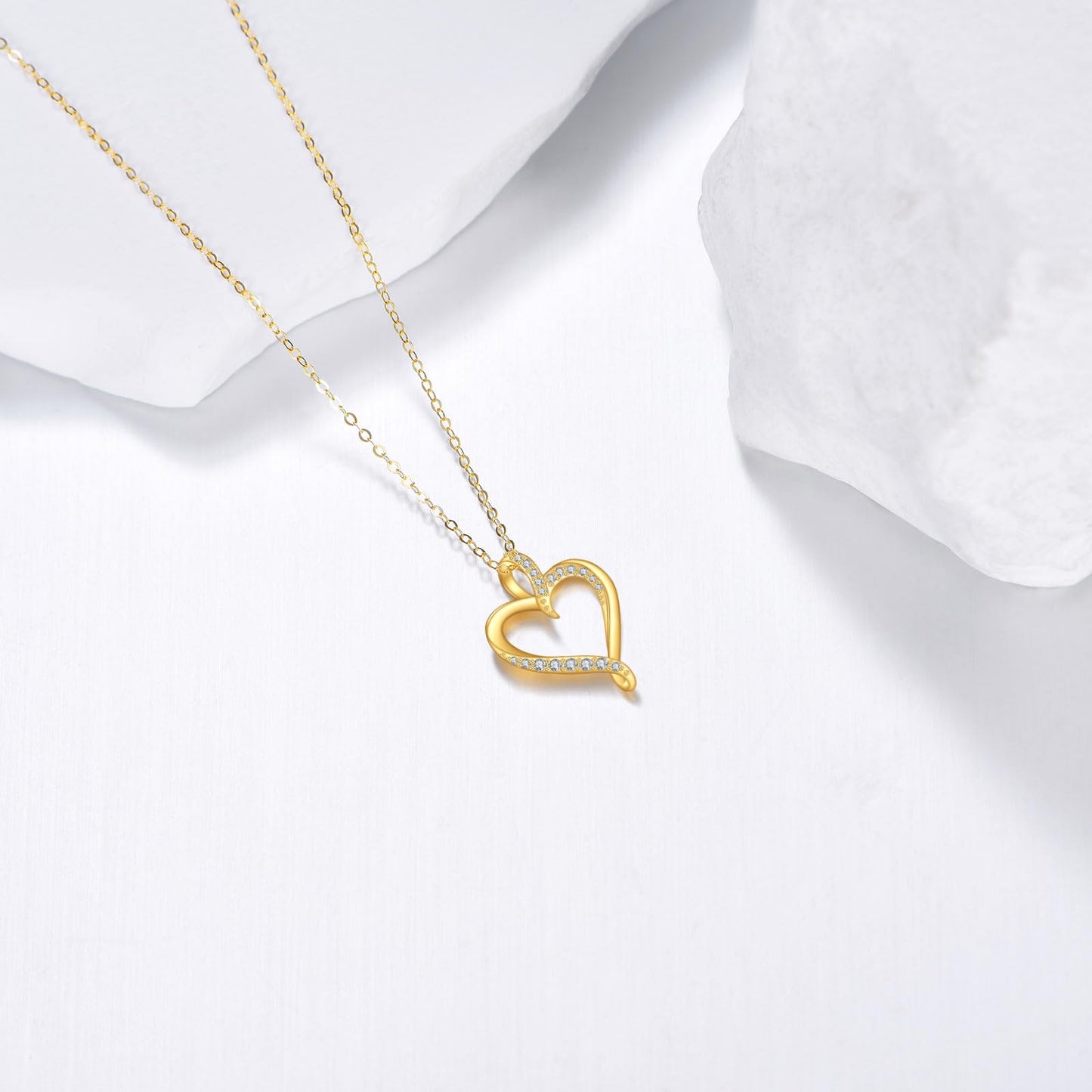 DOVRAN 14K Solid Gold Heart Necklace for Women Real Yellow Gold Love Heart Pendant Minimalist Jewelry Birthday Christmas Gift for Wife Mom