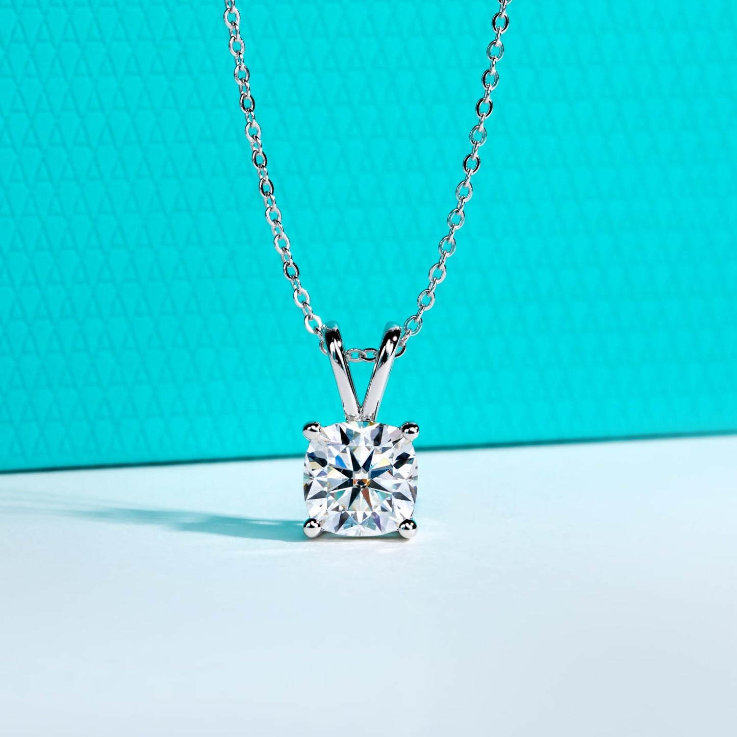 AnuClub Cushion Cut Moissanite Pendant Necklace 2CT D Color VVS1 925 Sterling Silver Everyday Wear Necklace for Women Wife Her with Certificate, 40+2+3cm Adjustable Chain