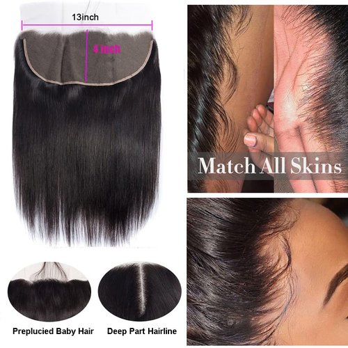 13x4 Lace Frontal Closure Straight Human Hair 150% Density Lace Frontal Human Hair Pre Plucked with Baby Hair 100% Unprocessed Brazilian Virgin (straight human hair frontal, 20inch)