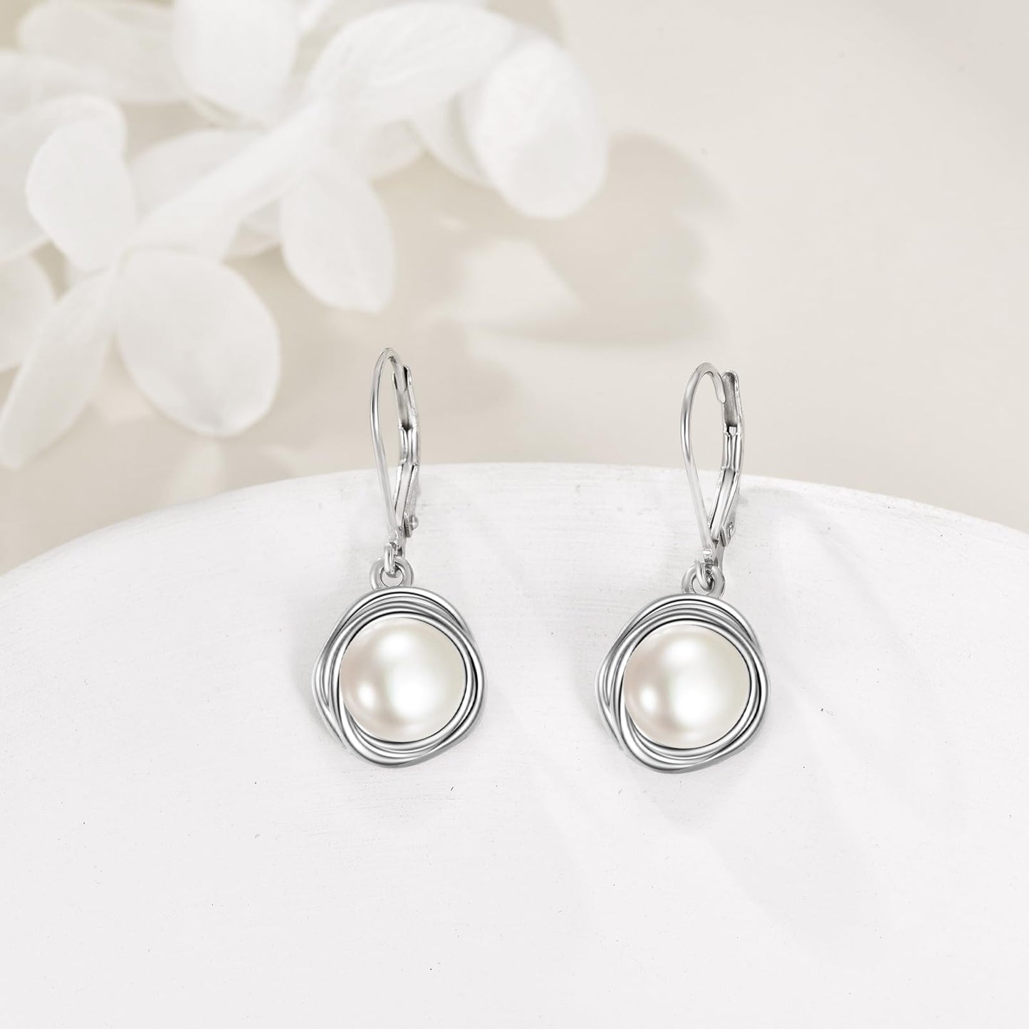 POPLYKE Fresh Water Pearl Dangle Earrings 925 Sterling Silver Pearl Leverback Earrings for Women Mother's Jewelry Gifts Birthday Hypoallergenic