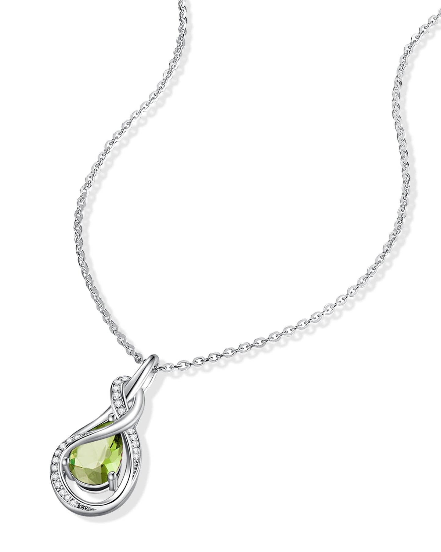 FANCIME Peridot Necklace August Birthstone Sterling Silver Infinity Knot Pendant Necklace Green Gemstone Fine Jewelry Birthday Graduation Mothers Day Gifts for Women Her Mom