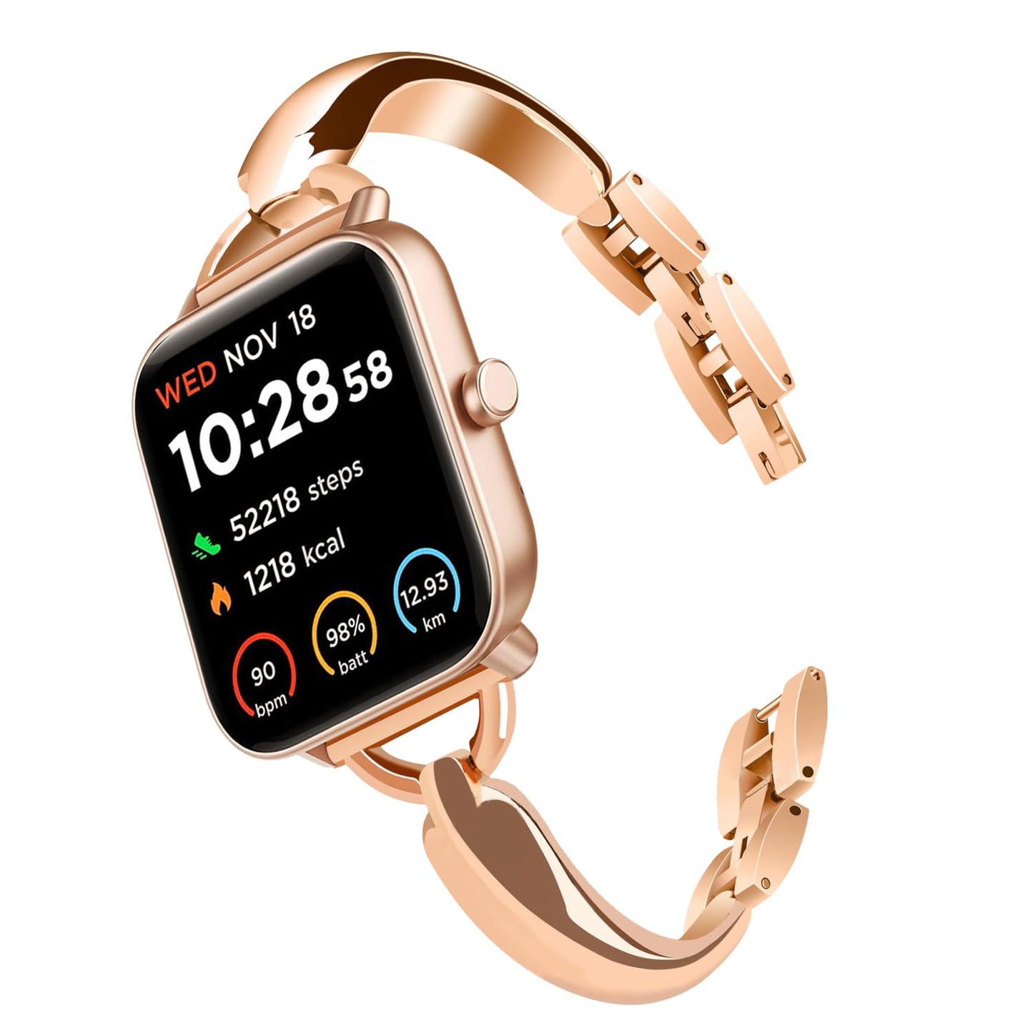 IDW13,IDW16,IDW19,IDW17 Smartwatch Bands, LYSANDRA stainless steel Shiny Fancy Wristband, Stylish Replacement Slim Strap Compatible for IDW13 Watch/Woneligo W3/IDW16 Watch/IDW19 Watch/22mm lug watch (Rosegold)