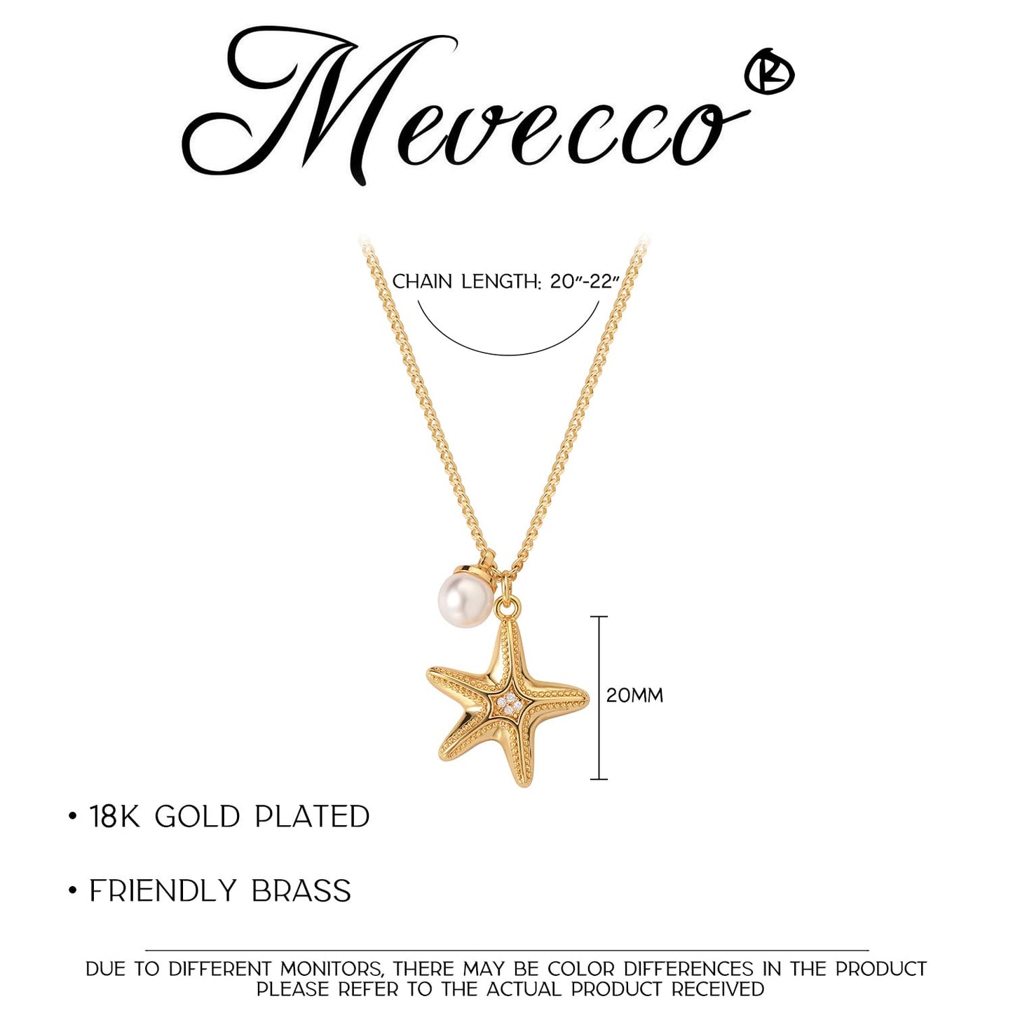 MEVECCO Dainty Gold Starfish Pearl Pendent Necklace for Women 18K Gold Plated Beach Cute Starfish Necklace Pearl Boho Handmade Ocean jewelry