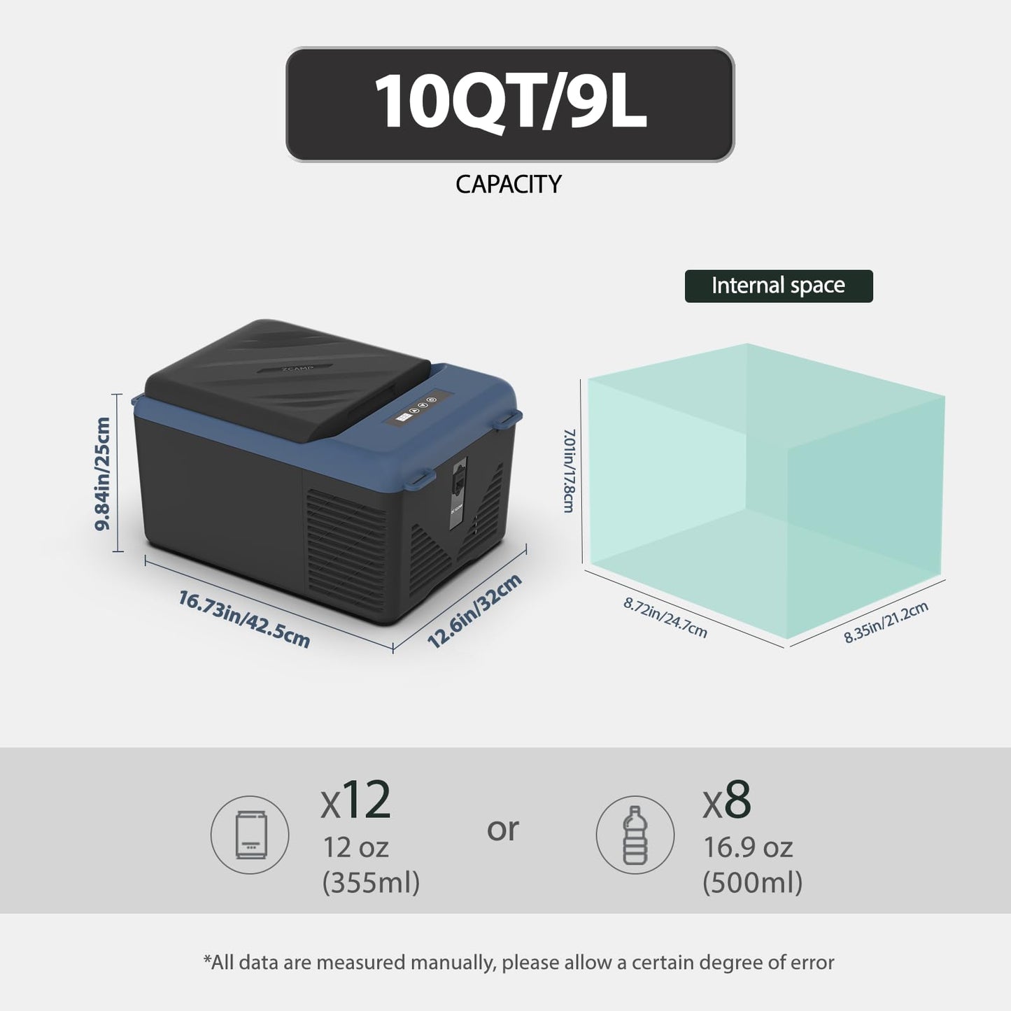 zcamp KI9 12 Volt Refrigerator,Mini Portable Freezer,10 Quart Car Cooler,12V Car Fridge APP Control,12/24V DC 100-240V AC for Camping, Travel, Truck, RV, Boat -4℉~68℉
