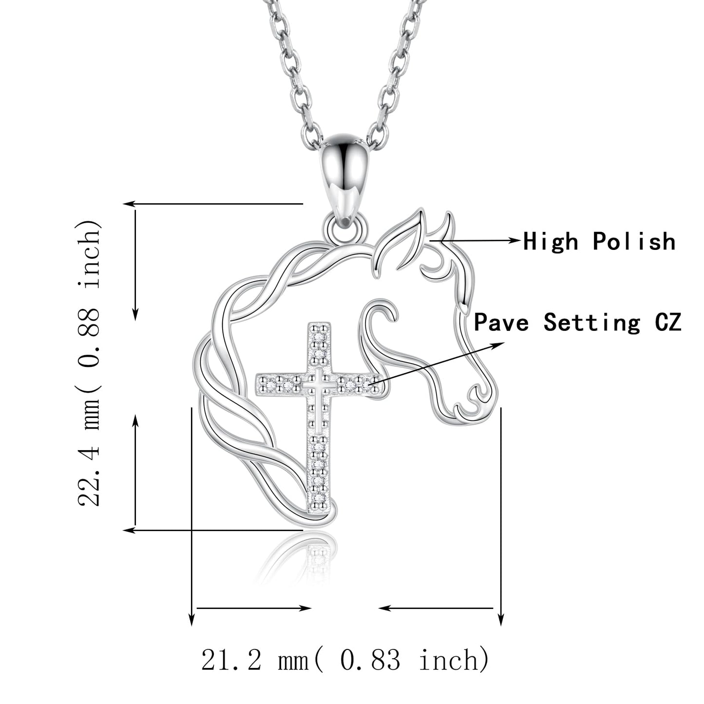 925 Sterling Silver Cross Horse Necklace Pendant Jewelry Gifts for Women