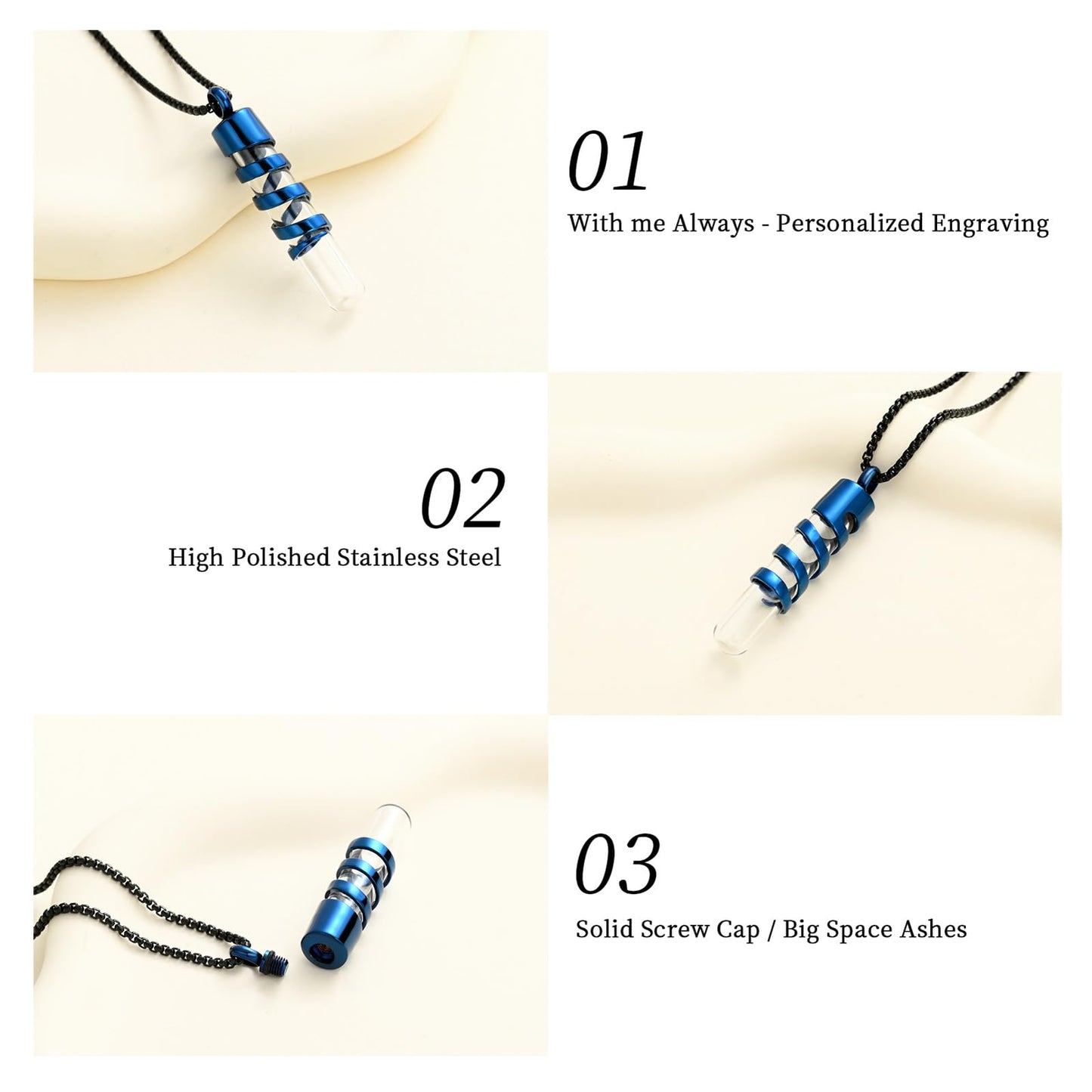 Oinsi Clear Glass Tube Cremation Urn Jewelry Ashes Holder Necklace Keepsake Memorial Pendant Including Box/Fill Kits (Blue (Angel wing))