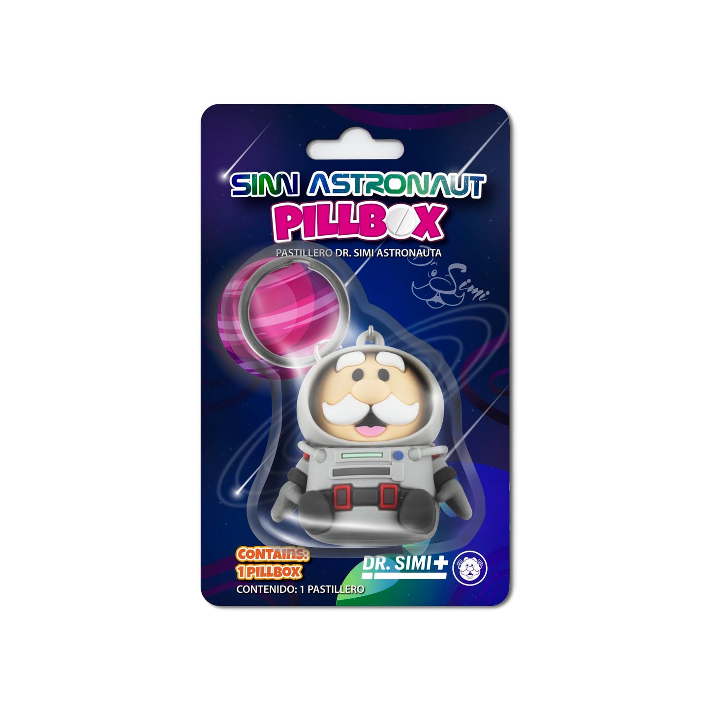 Official Dr. Simi Astronaut Pillbox Keychain – Mini Vitamin & Supplement Organizer | Travel-Friendly Medicine Container with Twist-Top Seal | Fun Soft-Touch Collectible for Wellness, Fans & Travelers