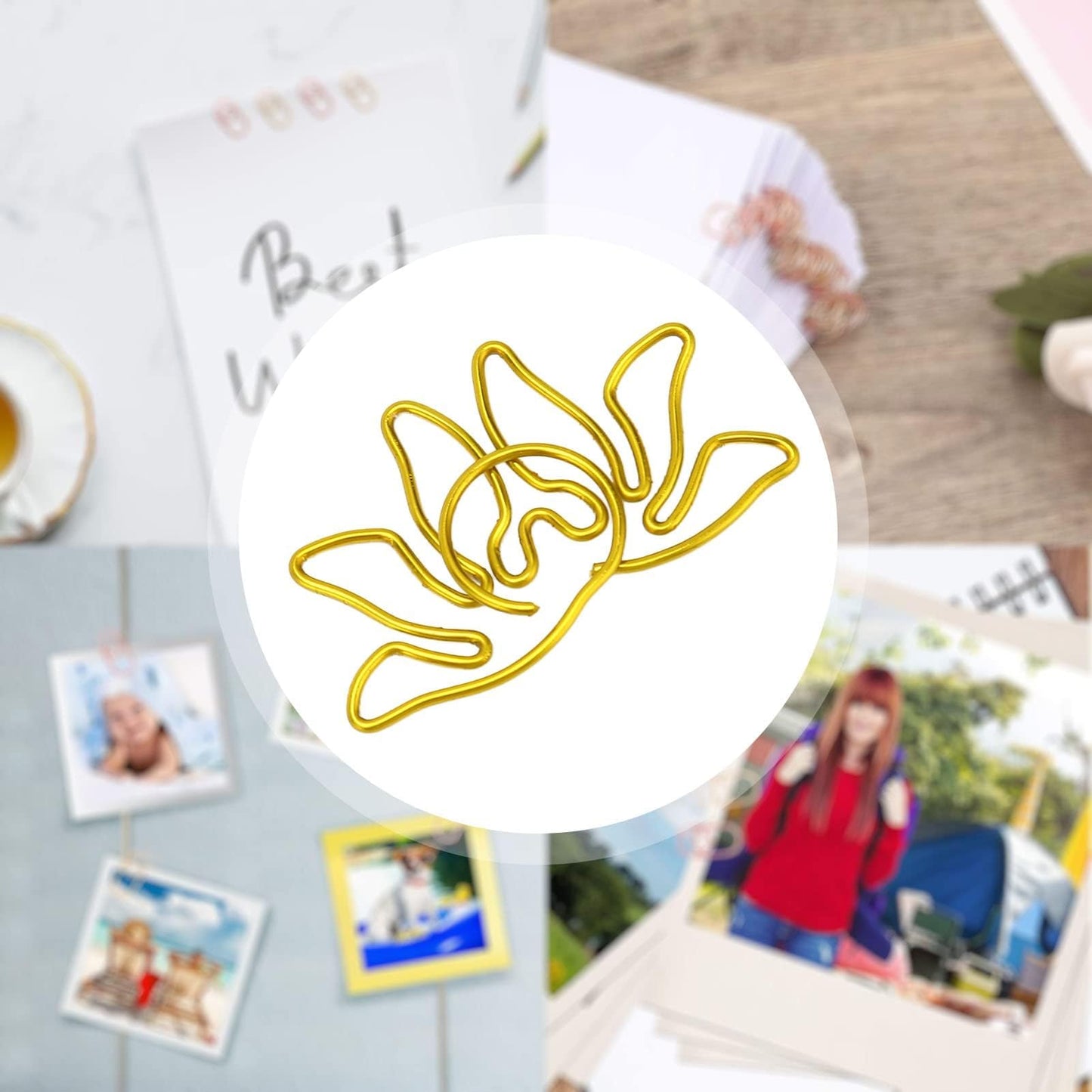 Kukyller 100PCS Small Gold Paper Clips, Small Metal Lotus Flower Shaped Paper Clips Decorative Paperclips Portable Office Supplies for Office School Home Desk Organizers