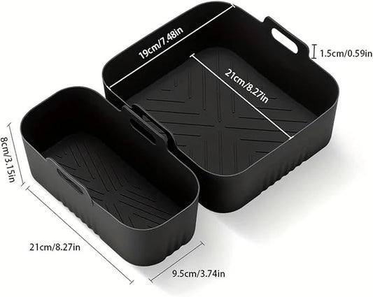 Compatible for Philips Dual Basket Air Fryer NA350 Series 6L/3L, Reusable Silicone Dual Airfryer Liner Air Fryer Accessories(Black)