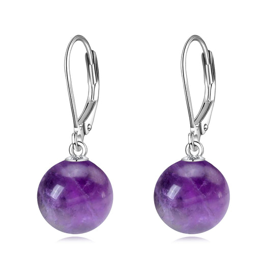 925 Sterling Silver Amethyst Leverback Earrings Dangle Drop Jewelry Gifts for Women (Amethyst)