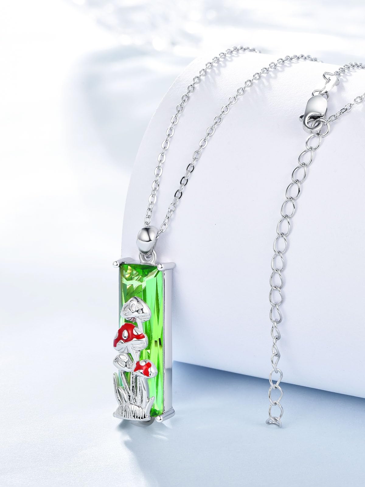 AENEAS Mushroom Necklace for Women 925 Sterling Silver Green Crystal Red Mushroom Pendent Necklace Cute Jewelry Gift for Her Wife Christmas Gift