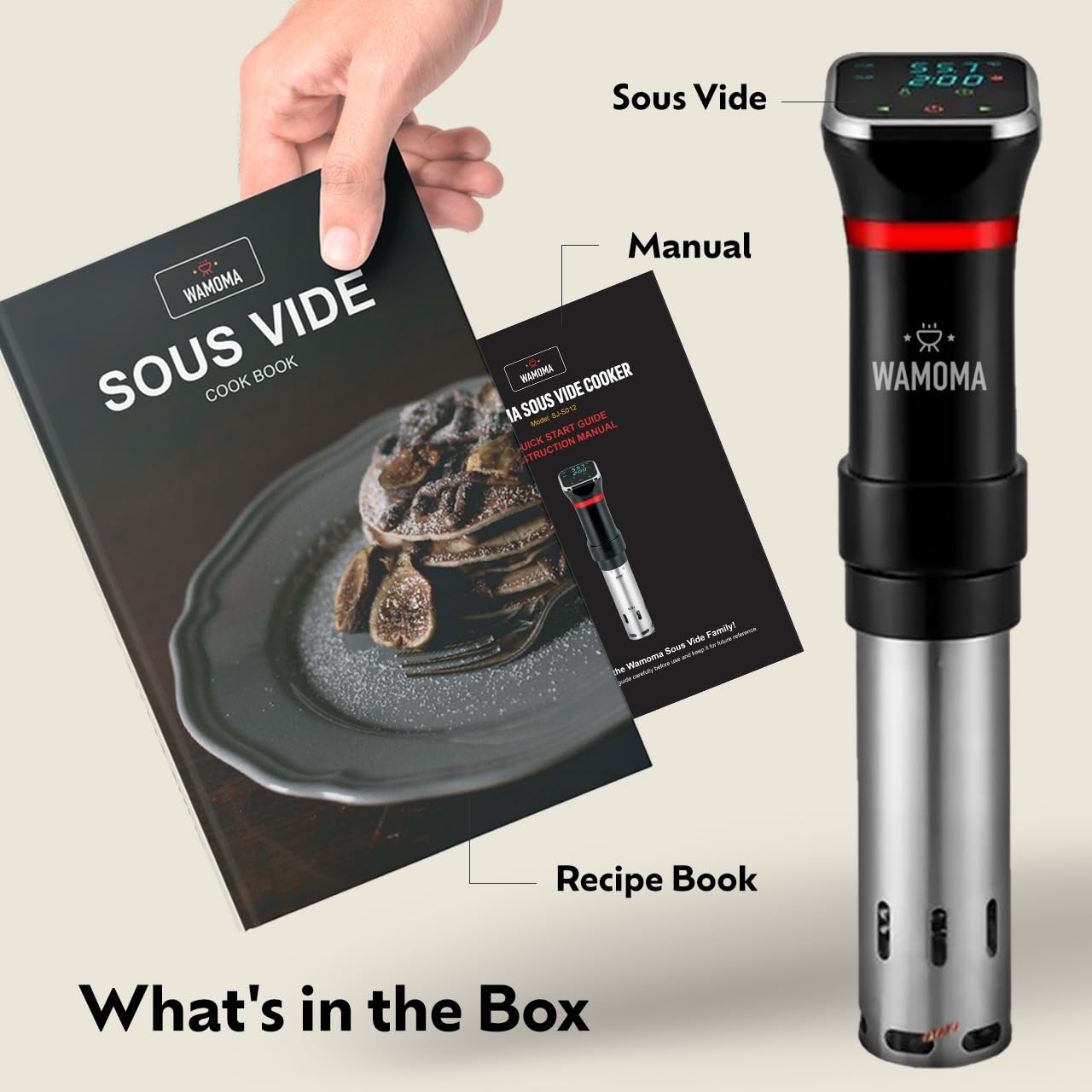 Wamoma Sous Vide - Precision Cooker with Immersion Circulator & Free Cookbook, 1100W Ultra-Quiet Motor, IPX7 Waterproof, Smart Chip Technology, Perfectly Cooked Meals, Universal Clip Design
