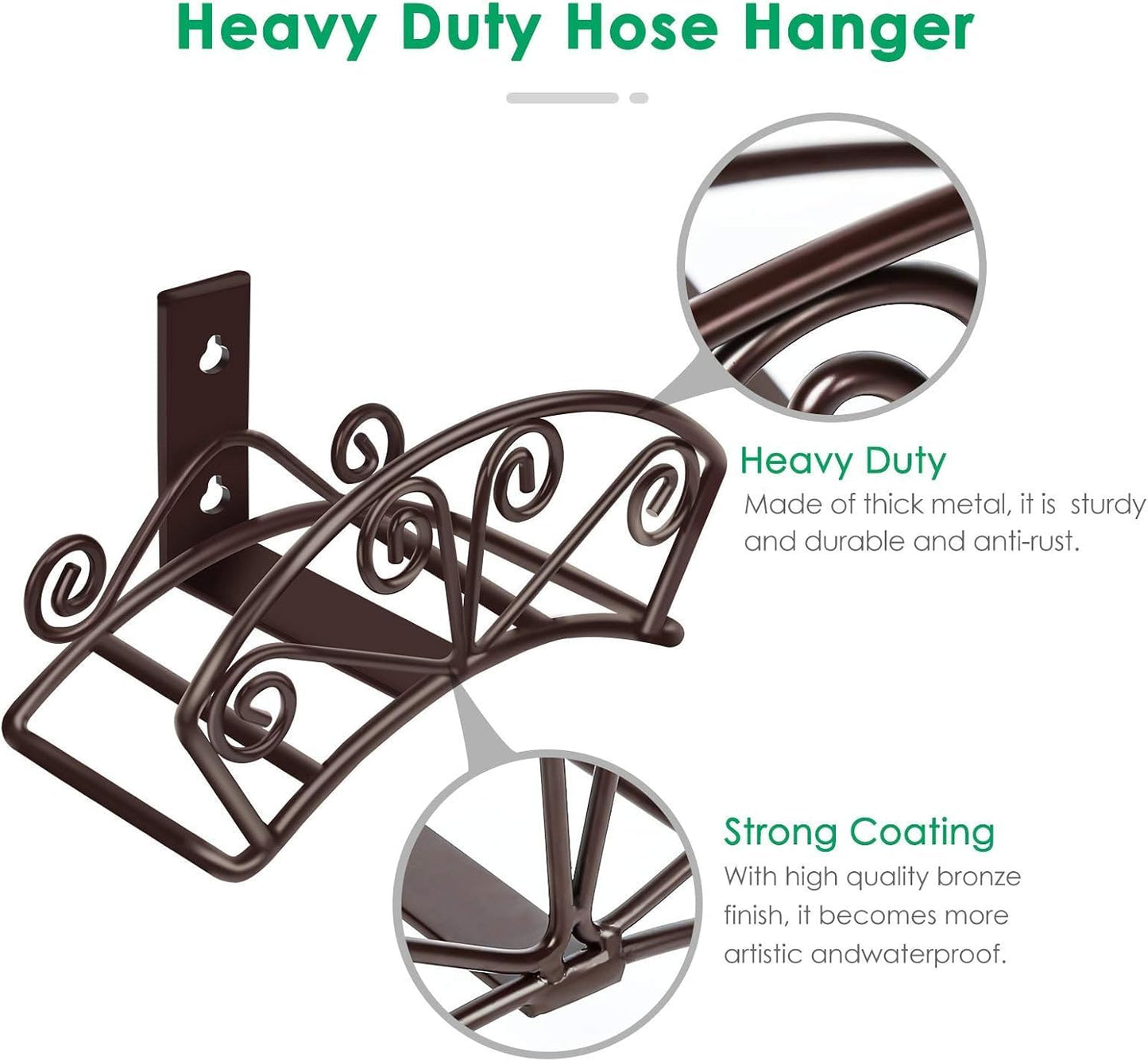 TomCare Garden Hose Holder Heavy Duty Water Hose Holder Holds 150 FT Hoses Solid Metal Hoses Hanger Wall Mount Decorative Durable Garden Hoses Storage Hose Reel Hose Organizer for Outside Yard, Bronze