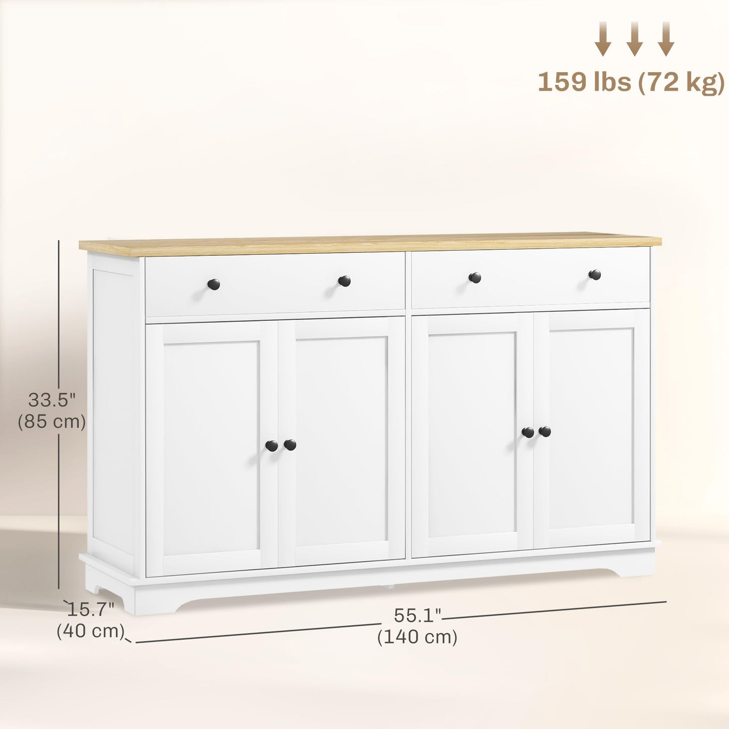 HOMCOM Sideboard Buffet Cabinet with Storage, 55" Modern Kitchen Cabinet with 4 Doors, 2 Drawers and 2 Adjustable Shelves, Coffee Bar Cabinet, White