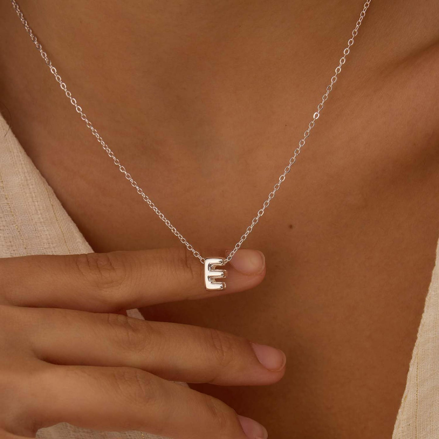 CUEZIY Bubble Silver Letter Necklace Initial Necklaces for Women Dainty Personalized Charm Pendant Name Necklace Cute Non Tarnish Fashion Accessories Teen Gift Trendy Stuff Silver Jewelry Gifts
