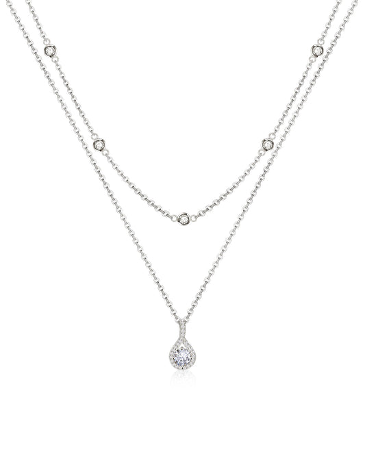 ACECHA Diamond Necklaces for Women-Dainty 18K Gold Silver Plated Choker CZ Layered Pendant with Pearl Diamond Zircon Cross Trendy Minimalist Necklace Jewelry Gifts For Women (silver-layered teardrop)