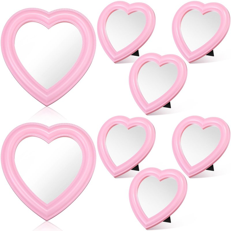 GlikCeil 8 Pcs Spa Party Supplies 8 Heart Mirror Pink Makeup Mirror for Women Sleepover Party Spa Slumber Birthday Favor
