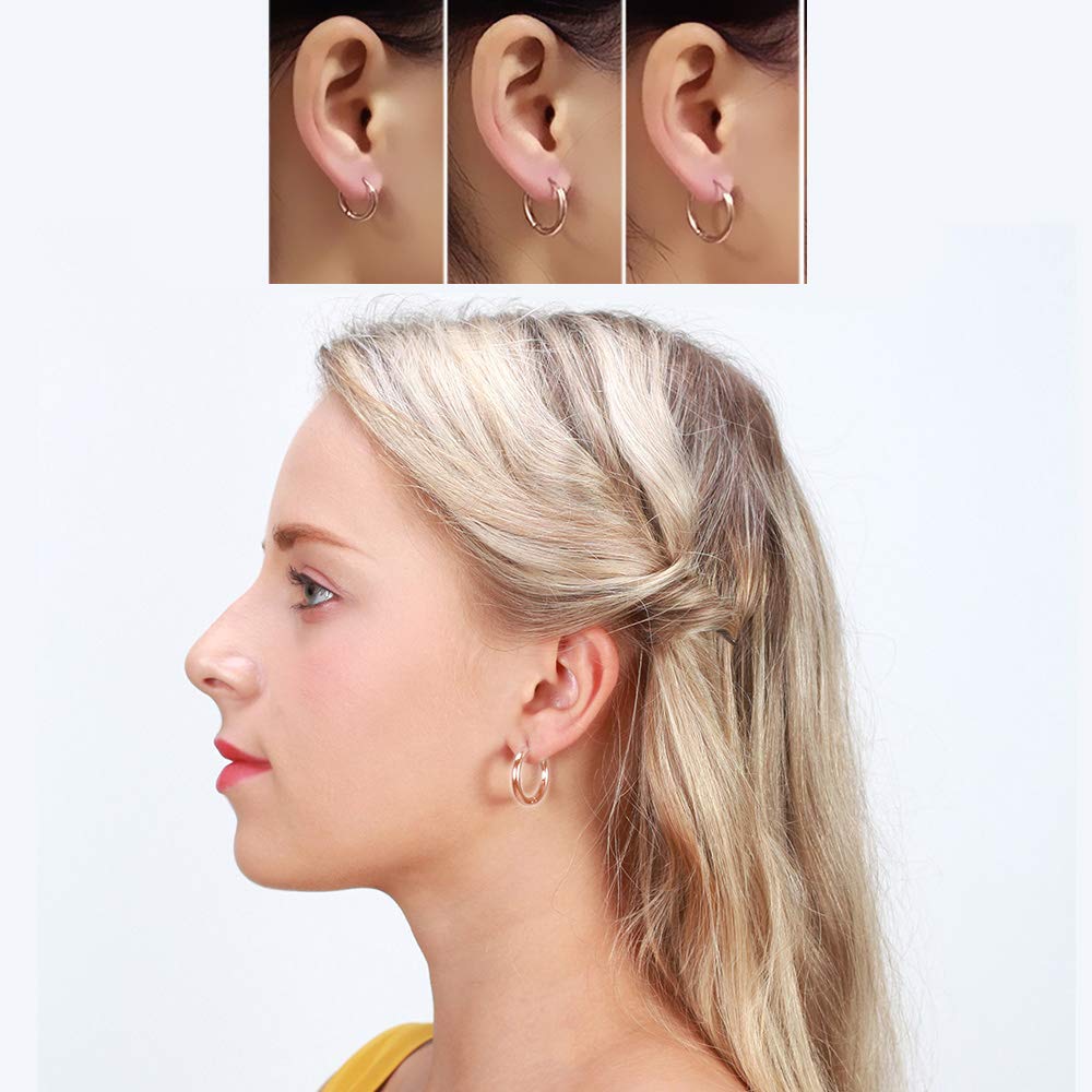 316L Surgical Stainless Steel Huggie Hoop Earrings 10mm Rose Gold Hypoallergenic Earrings Hoop Cartilage Helix Lobes Hinged Sleeper Earrings For Men Women(C04:10mm Rose Gold(THK 2.0mm))